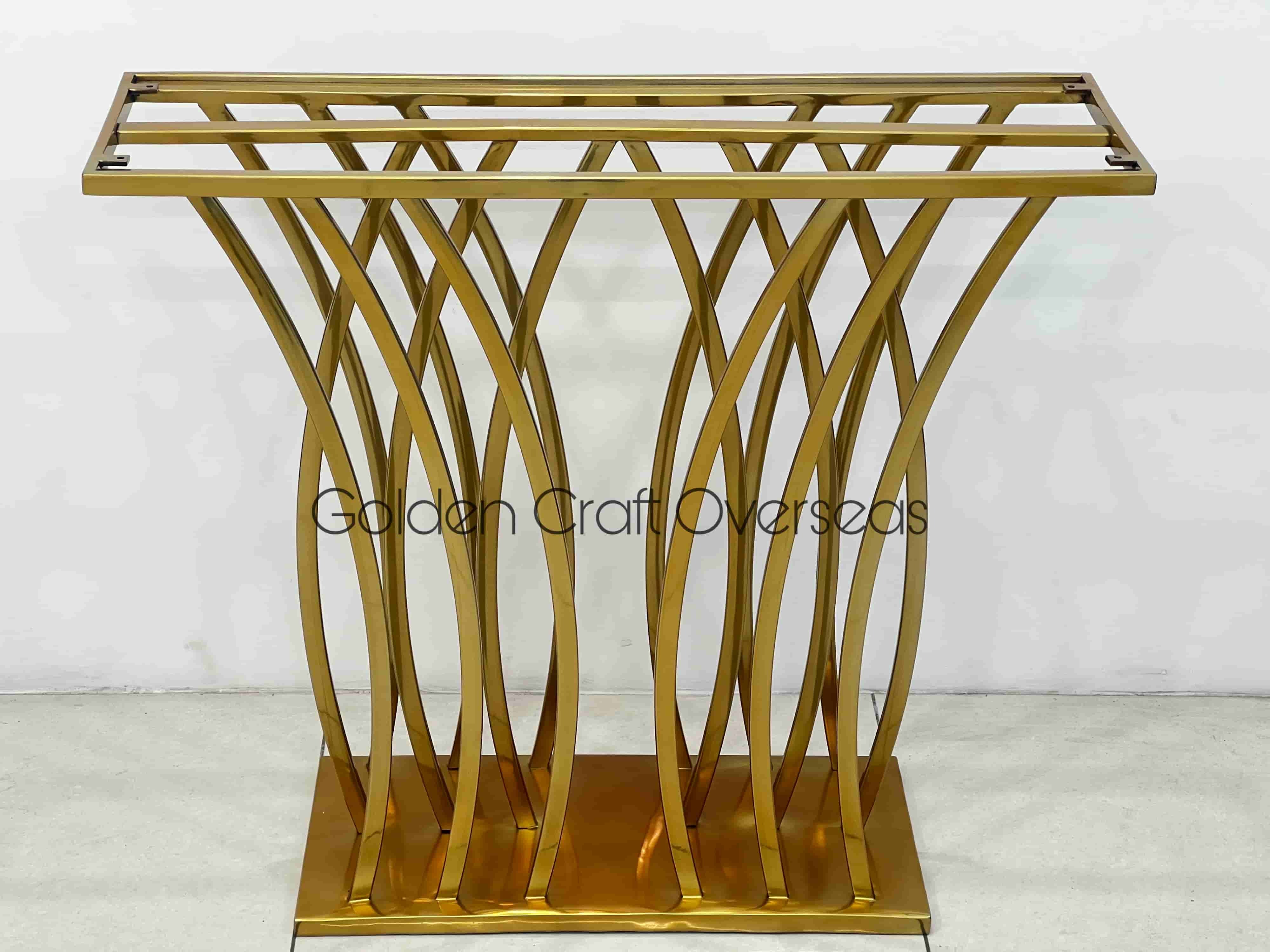 Console Table In Stock In Stainless Steel With Gold Glossy Tpr Coated Finish - Brand Name: Golden Craft Overseas