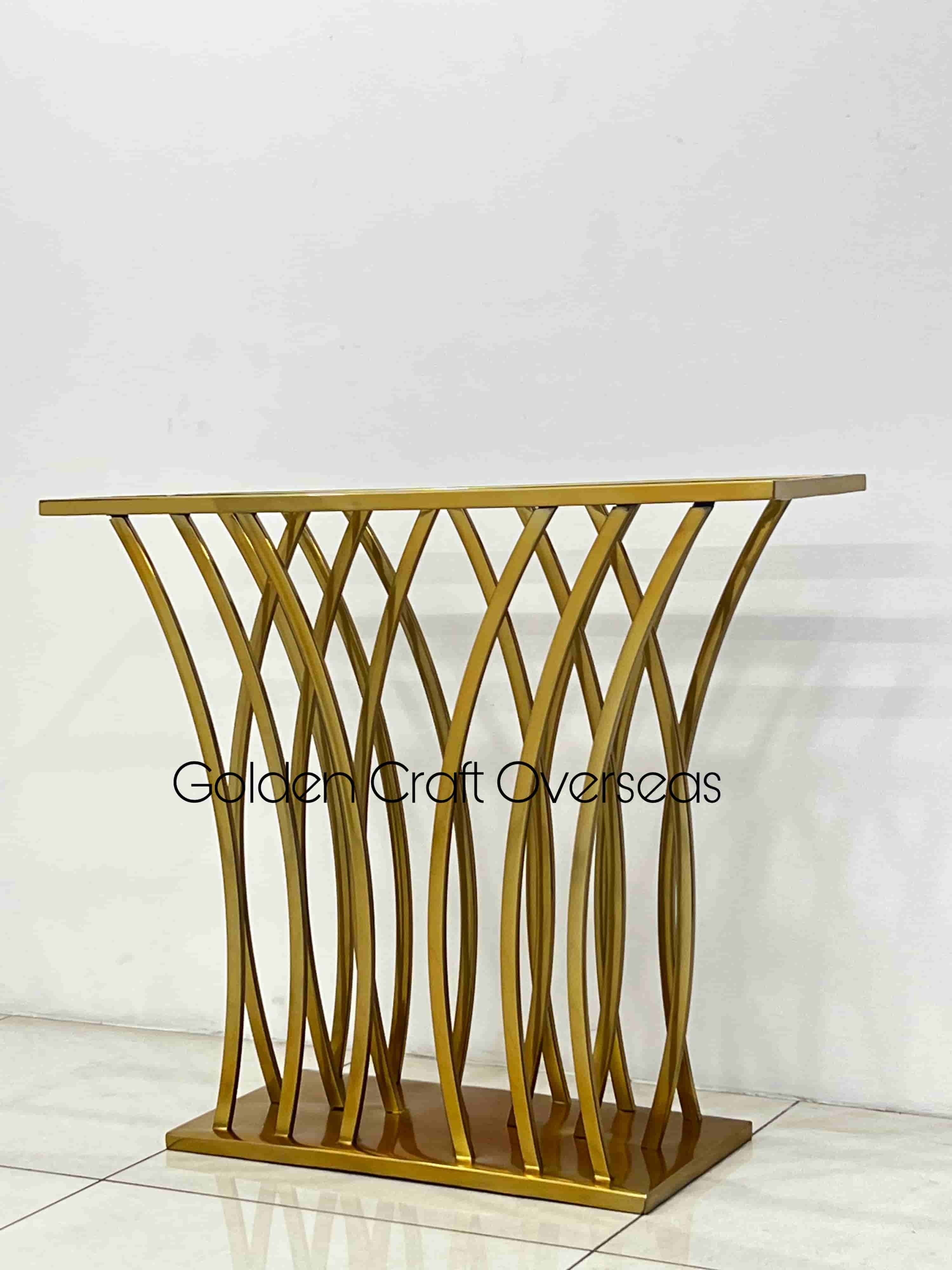 Console Table In Stock In Stainless Steel With Gold Glossy Tpr Coated Finish - Brand Name: Golden Craft Overseas