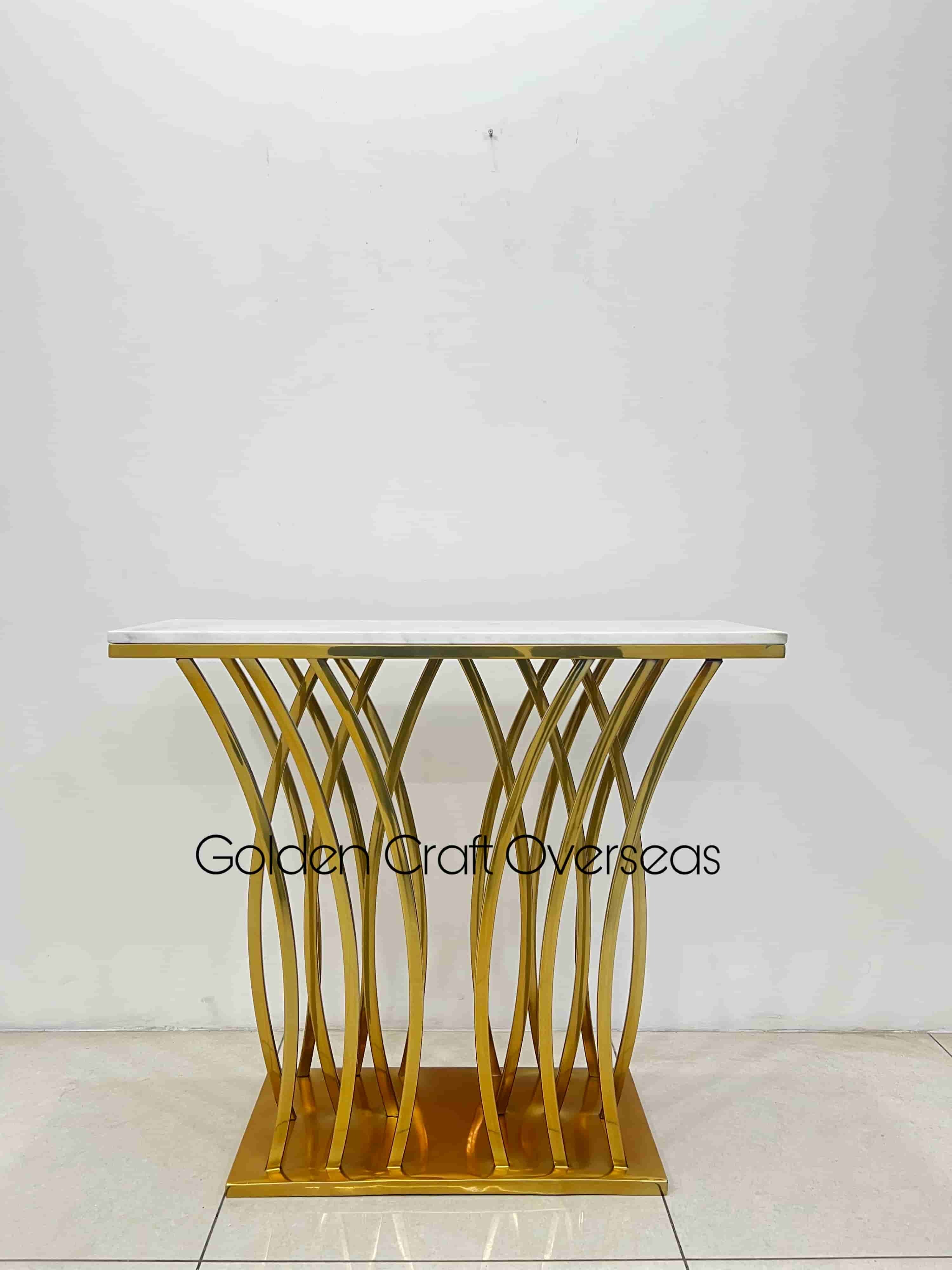 Console Table In Stock In Stainless Steel With Gold Glossy Tpr Coated Finish - Brand Name: Golden Craft Overseas