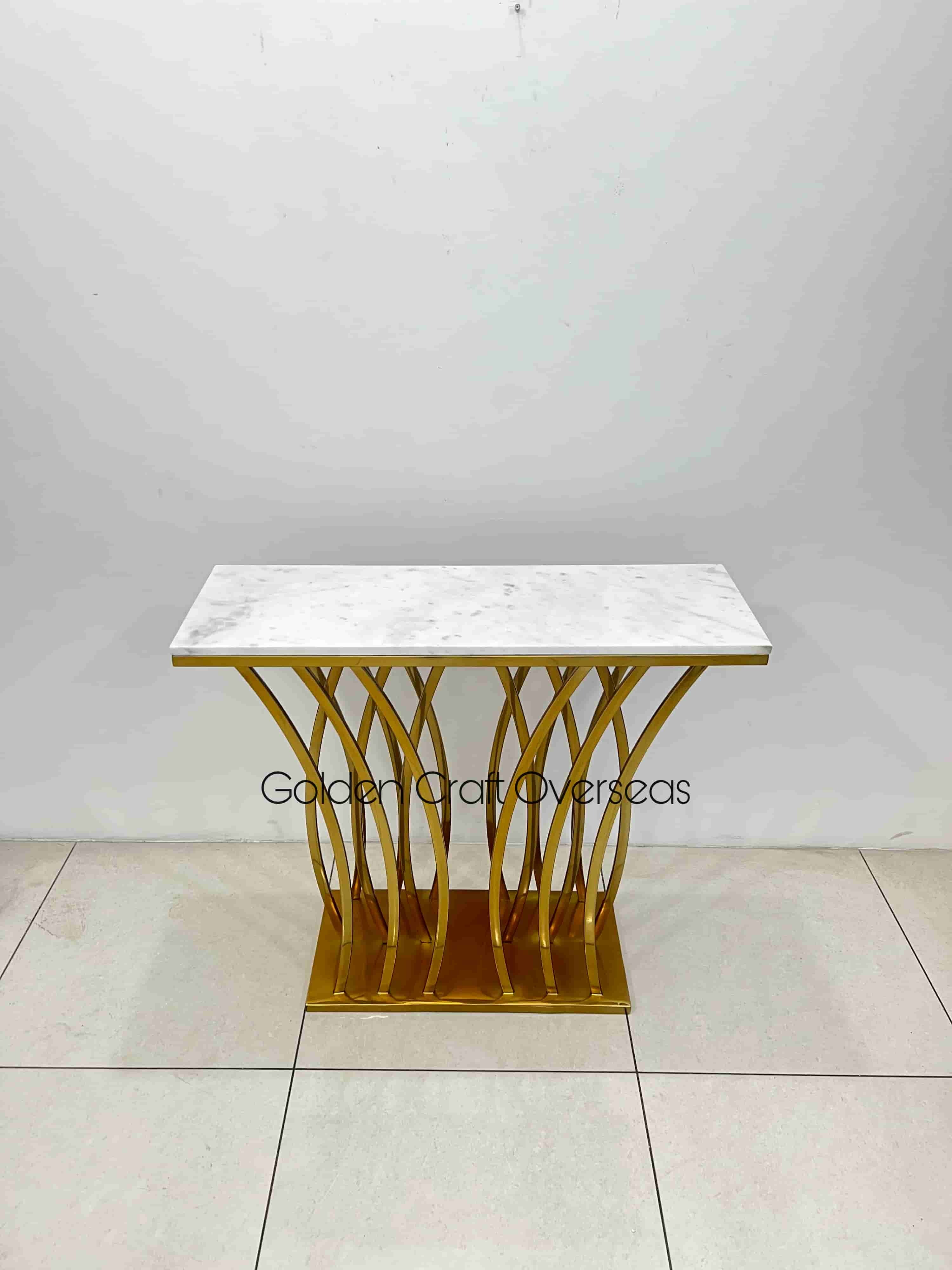 Console Table In Stock In Stainless Steel With Gold Glossy Tpr Coated Finish - Brand Name: Golden Craft Overseas