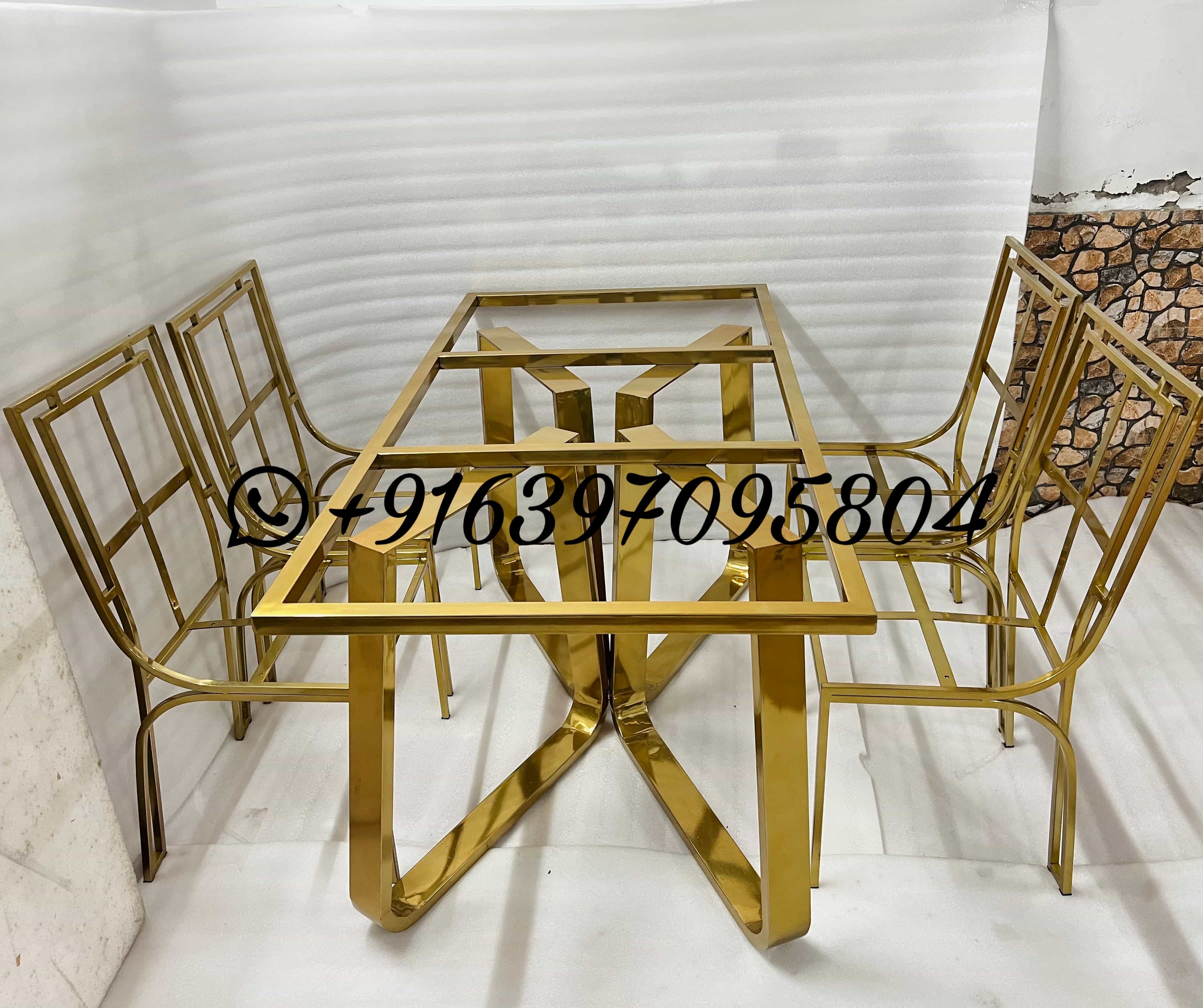 Dinning Table Set With Chairs In Stainless Steel Frames Only - Assembly: No Assembly Required