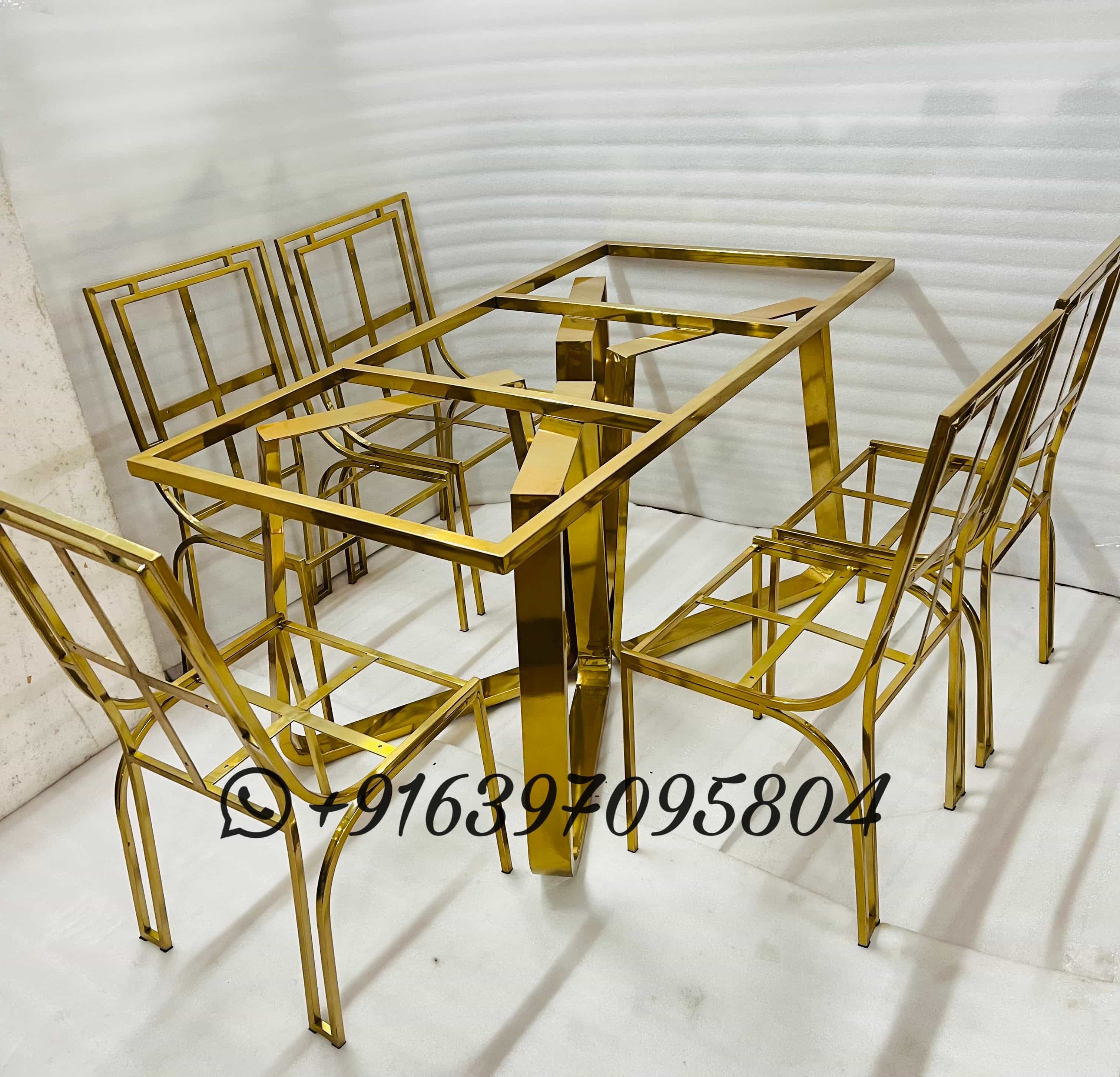Dinning Table Set With Chairs In Stainless Steel Frames Only - Assembly: No Assembly Required