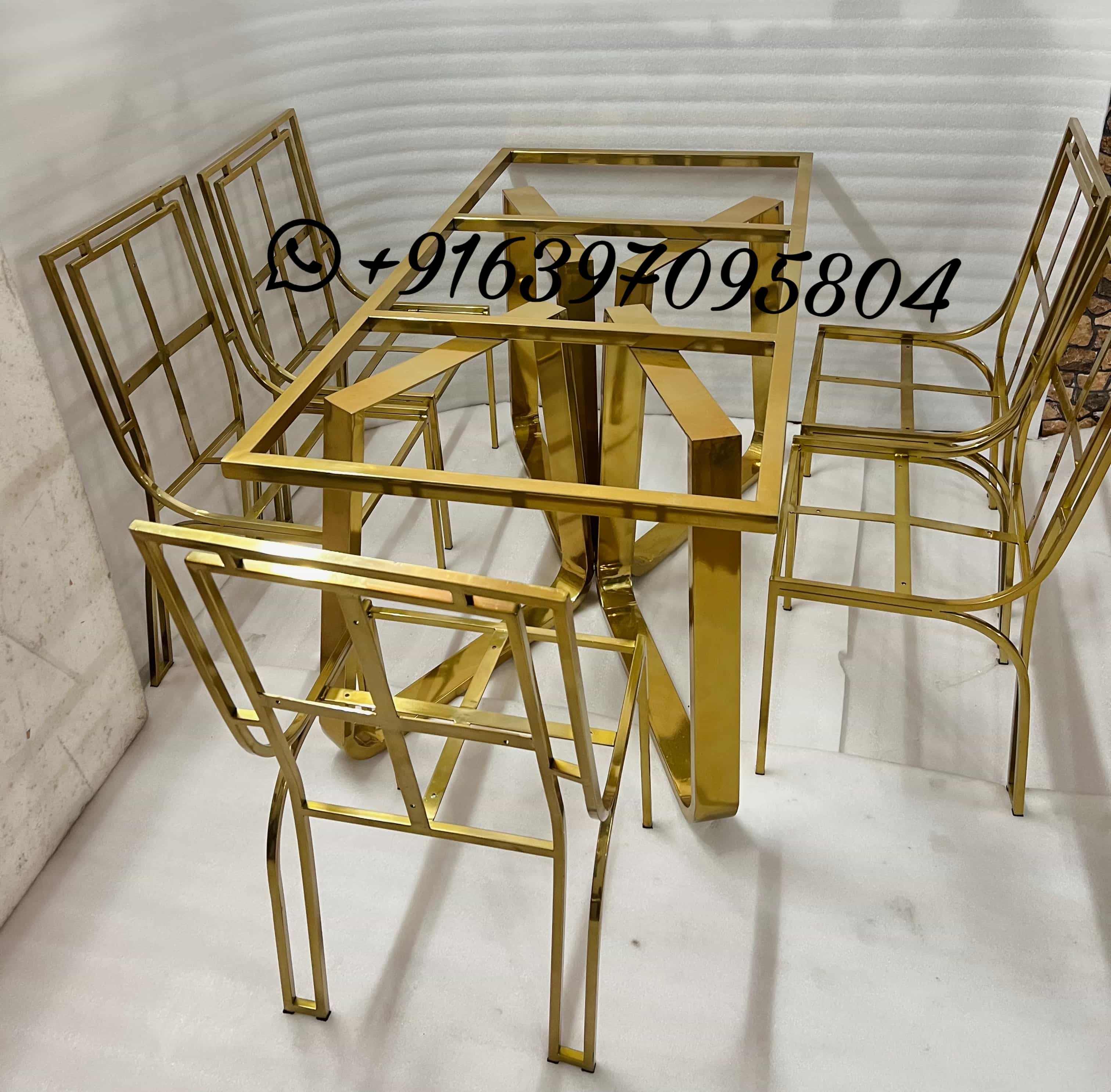 Dinning Table Set With Chairs In Stainless Steel Frames Only - Assembly: No Assembly Required