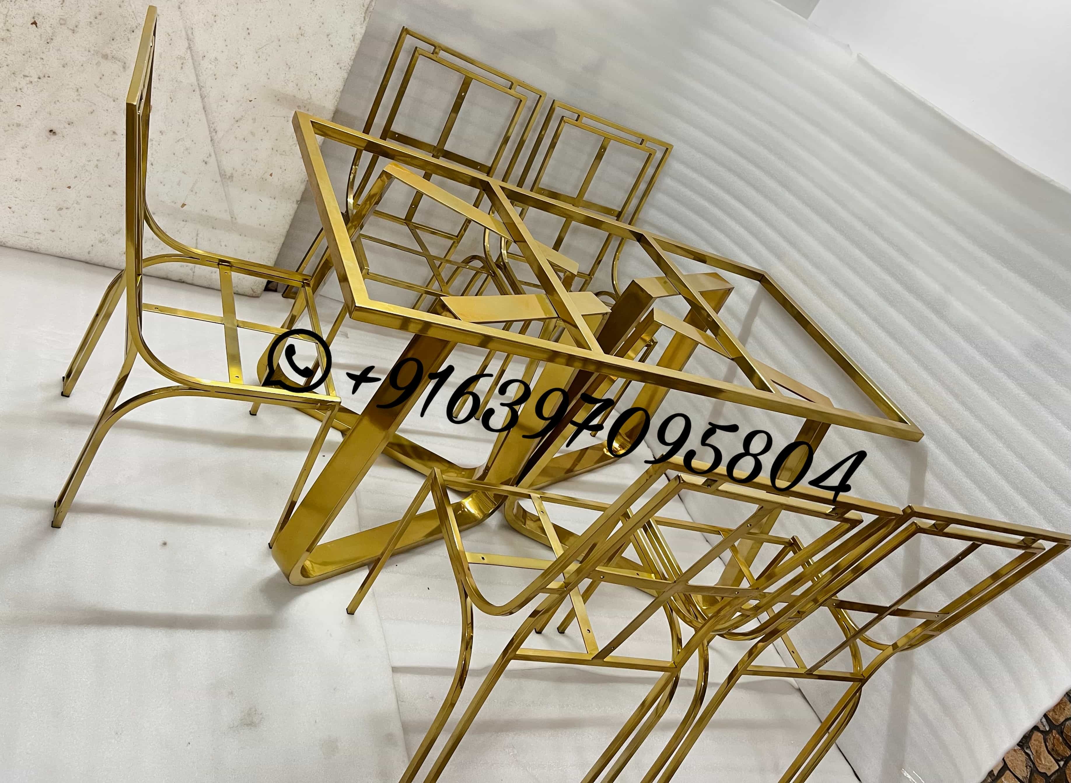 Dinning Table Set With Chairs In Stainless Steel Frames Only - Assembly: No Assembly Required