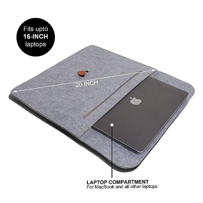 Felt Design Laptop Sleeve Case - Soft Light Grey Fabric, 42 X 0.5 X 30 Cm | Customizable Color, Design, Logo, Size, Weight