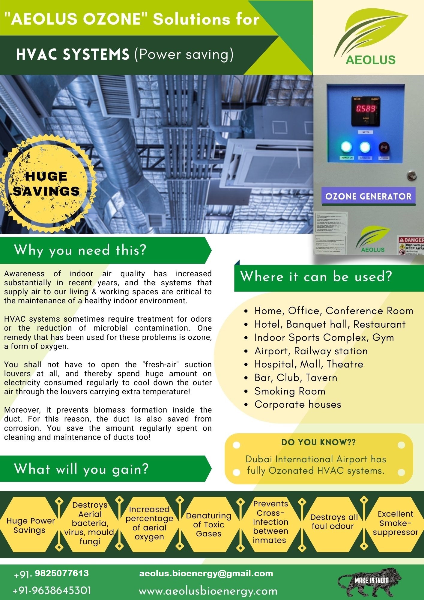 Aeolus Ozone Disinfectant Solution - Ozone Generator-based Sterilizer, Advanced Oxidation Technology For Pathogen Inactivation And Odour Control