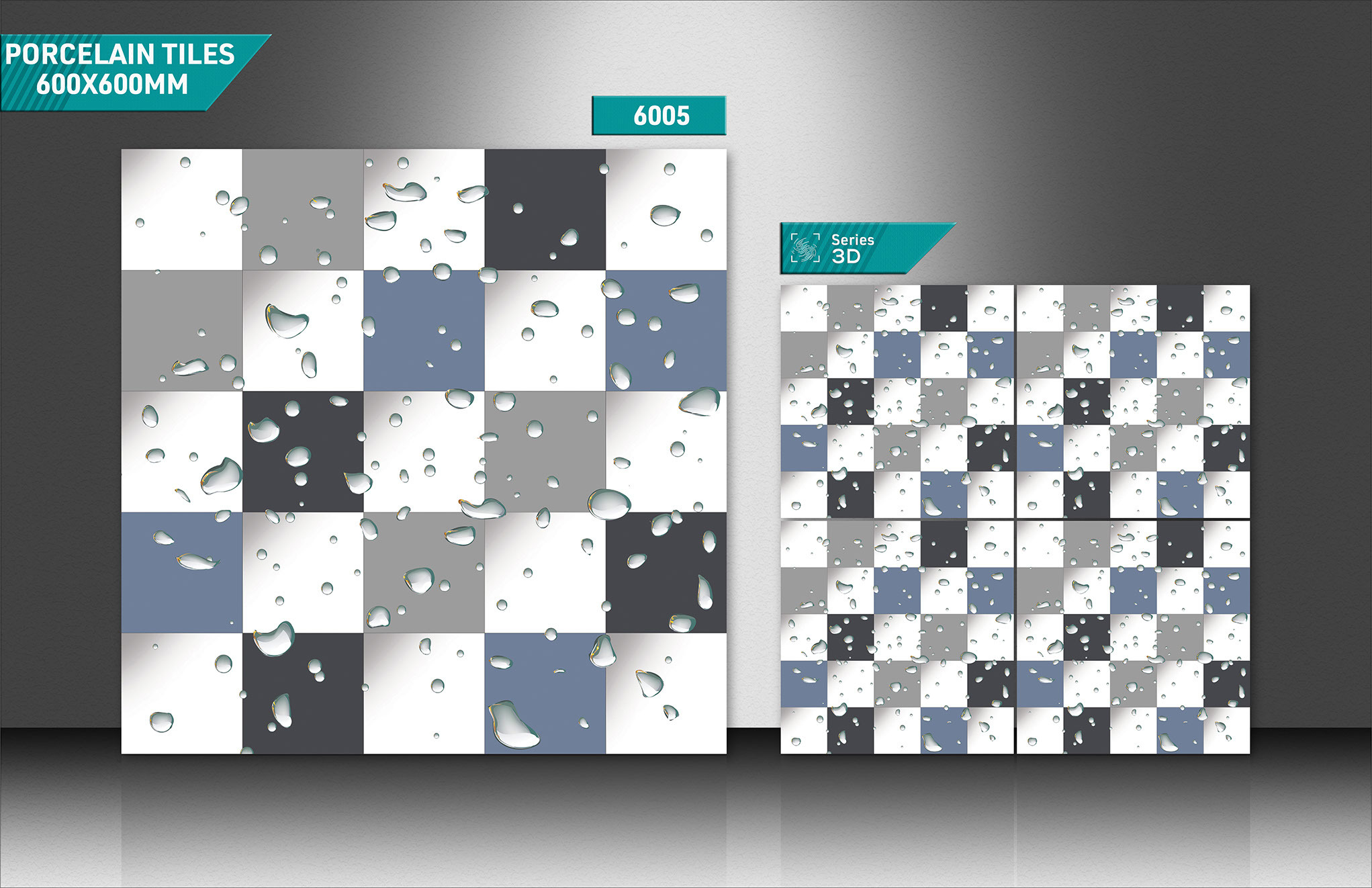 3d Porcelain Tiles - 600x600mm, 9mm Thick | Acid-resistant, Non-slip, Abrasion Resistant, Polished Finish, Stain Proof, Multi-color Options