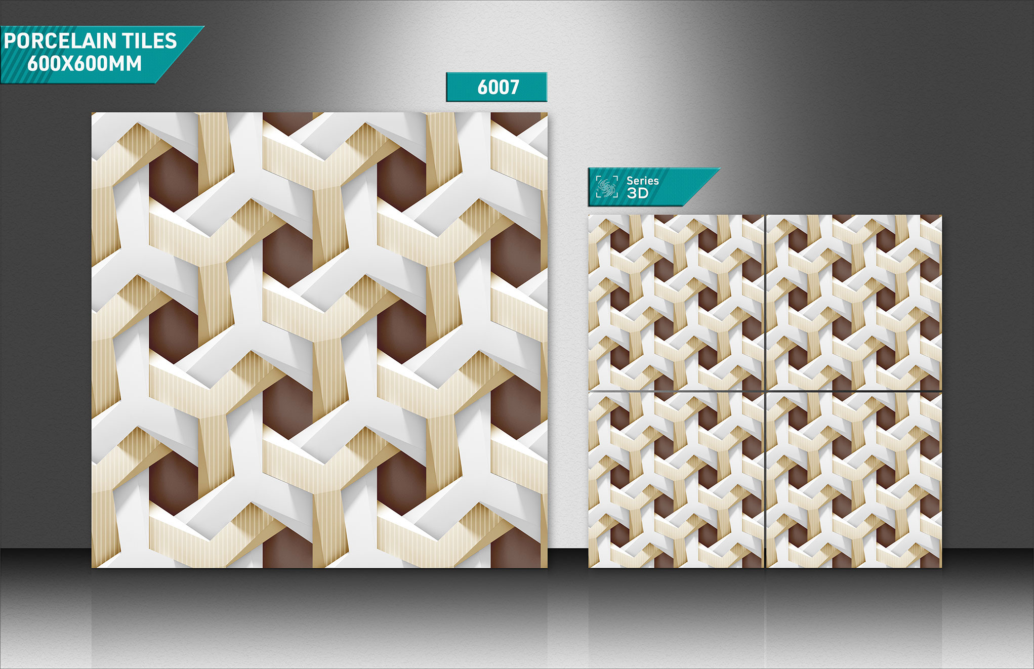 3d Porcelain Tiles - 600x600mm, 9mm Thick | Acid-resistant, Non-slip, Abrasion Resistant, Polished Finish, Stain Proof, Multi-color Options