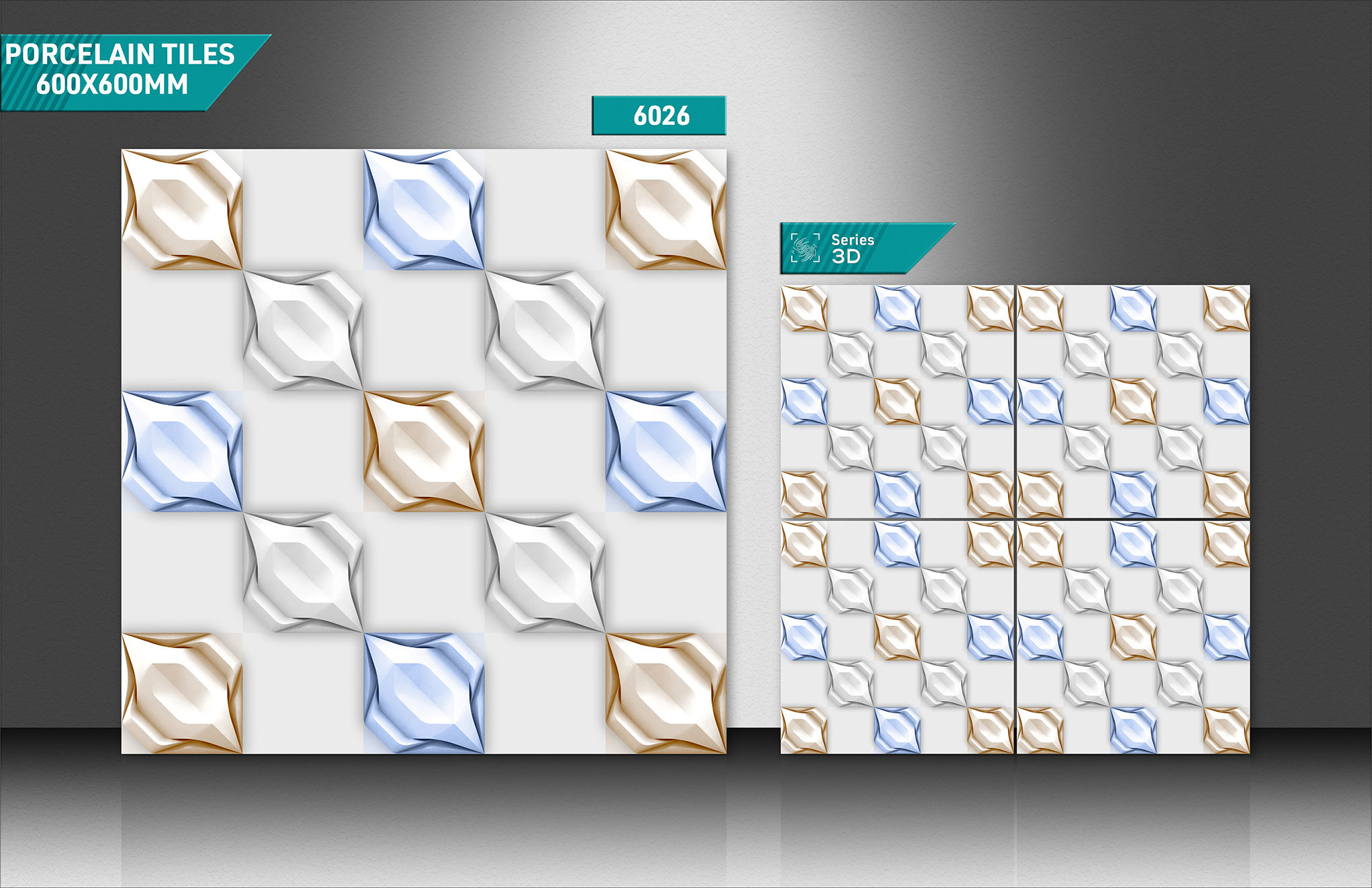 60x60cm Porcelain 3d Glossy Tiles - Color: Mixed