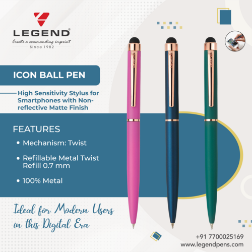 Icon Ball Pen - Tungsten Carbide & Brass, Multicolor Ink Options | Smooth Writing, Comfortable Grip, Durable, Refillable Design