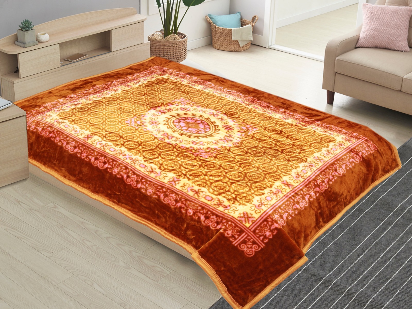 Flower Print Mink Blanket - 100% Cotton, Different Available Colors | Stylish Plain Design For Adults