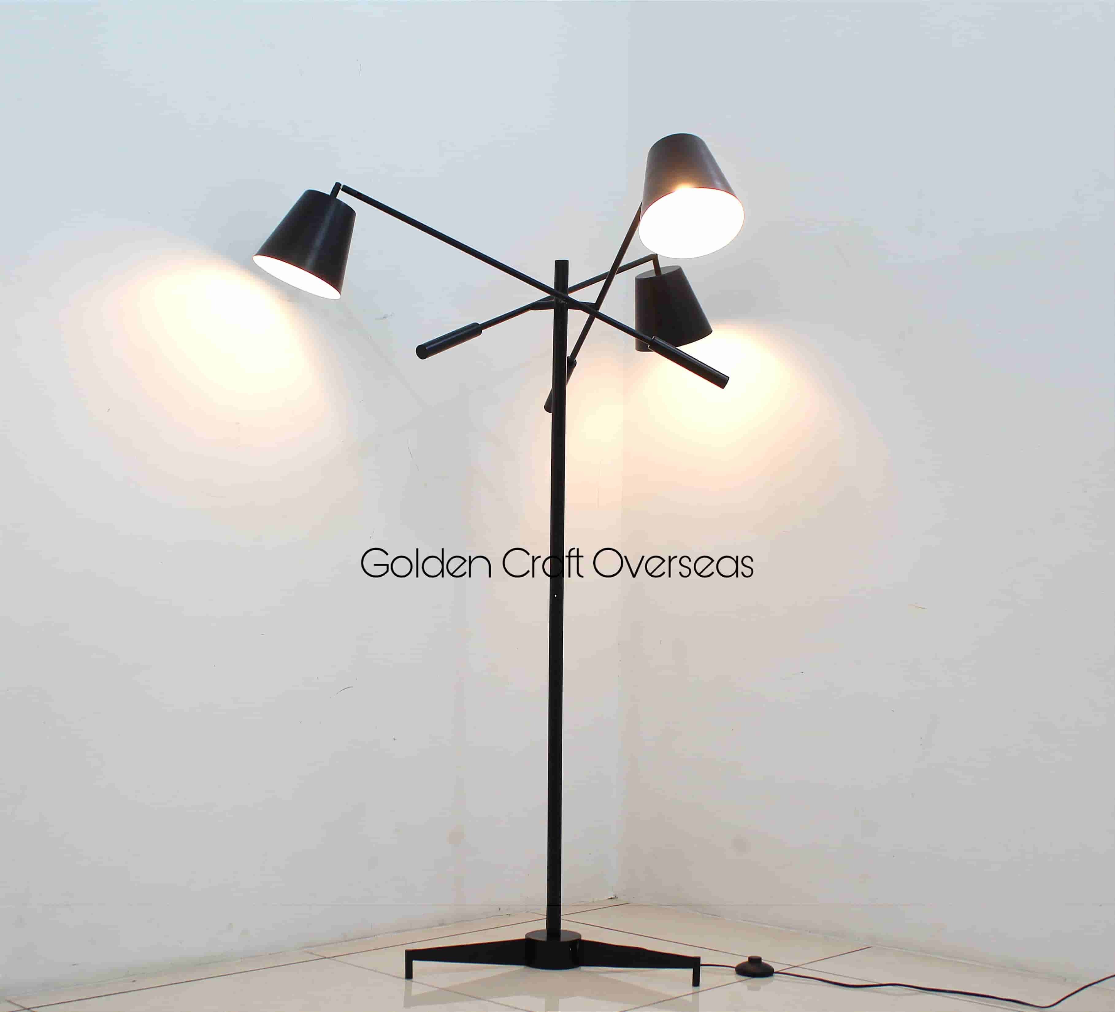 Rotating Shade Floor Lamp With Three Arms Black And White Finish - Light Source: Incandescent