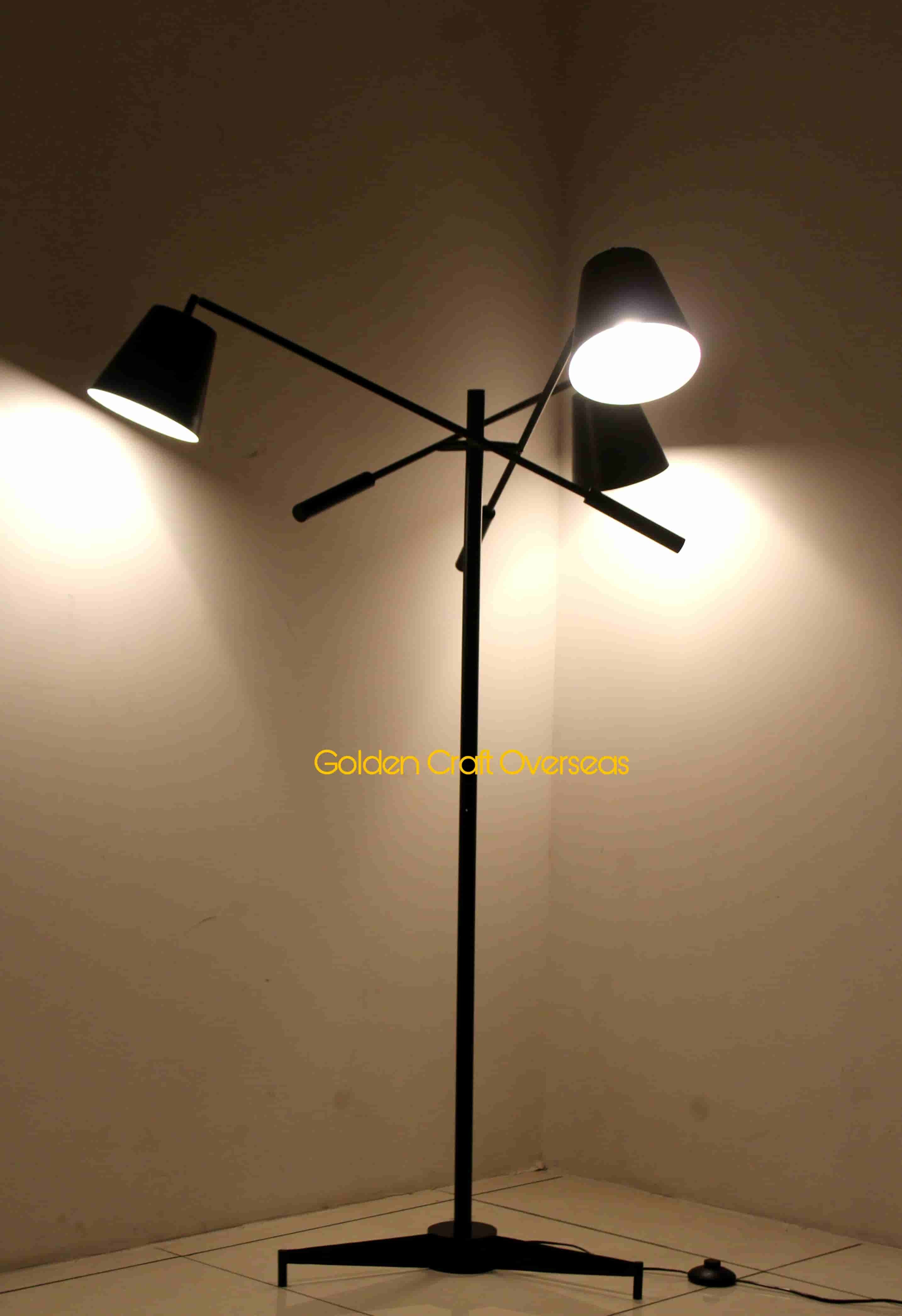 Rotating Shade Floor Lamp With Three Arms Black And White Finish - Light Source: Incandescent