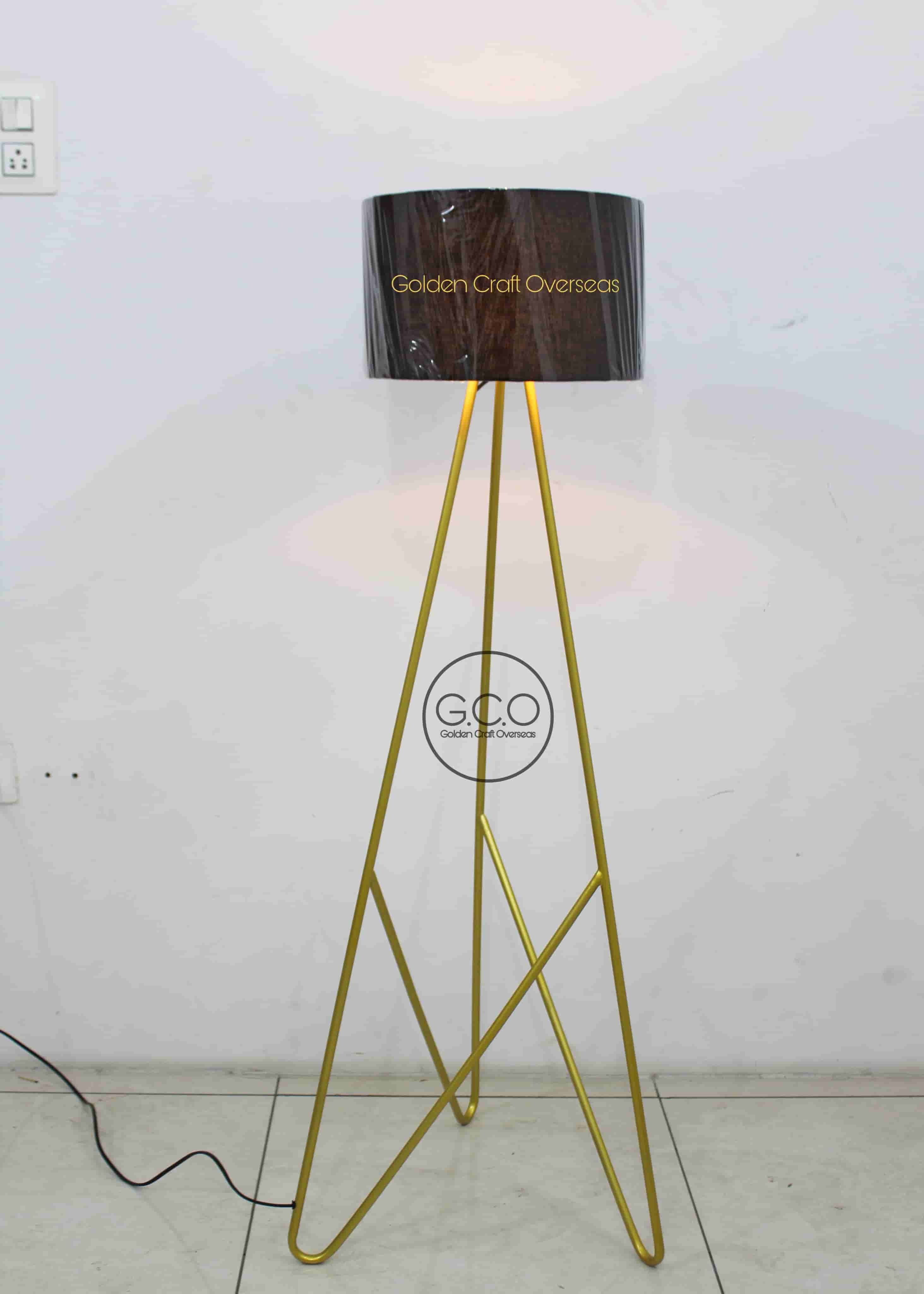 Tripod Design Floor Lamp In Iron With Black Fabric Shade - Color: Gold
