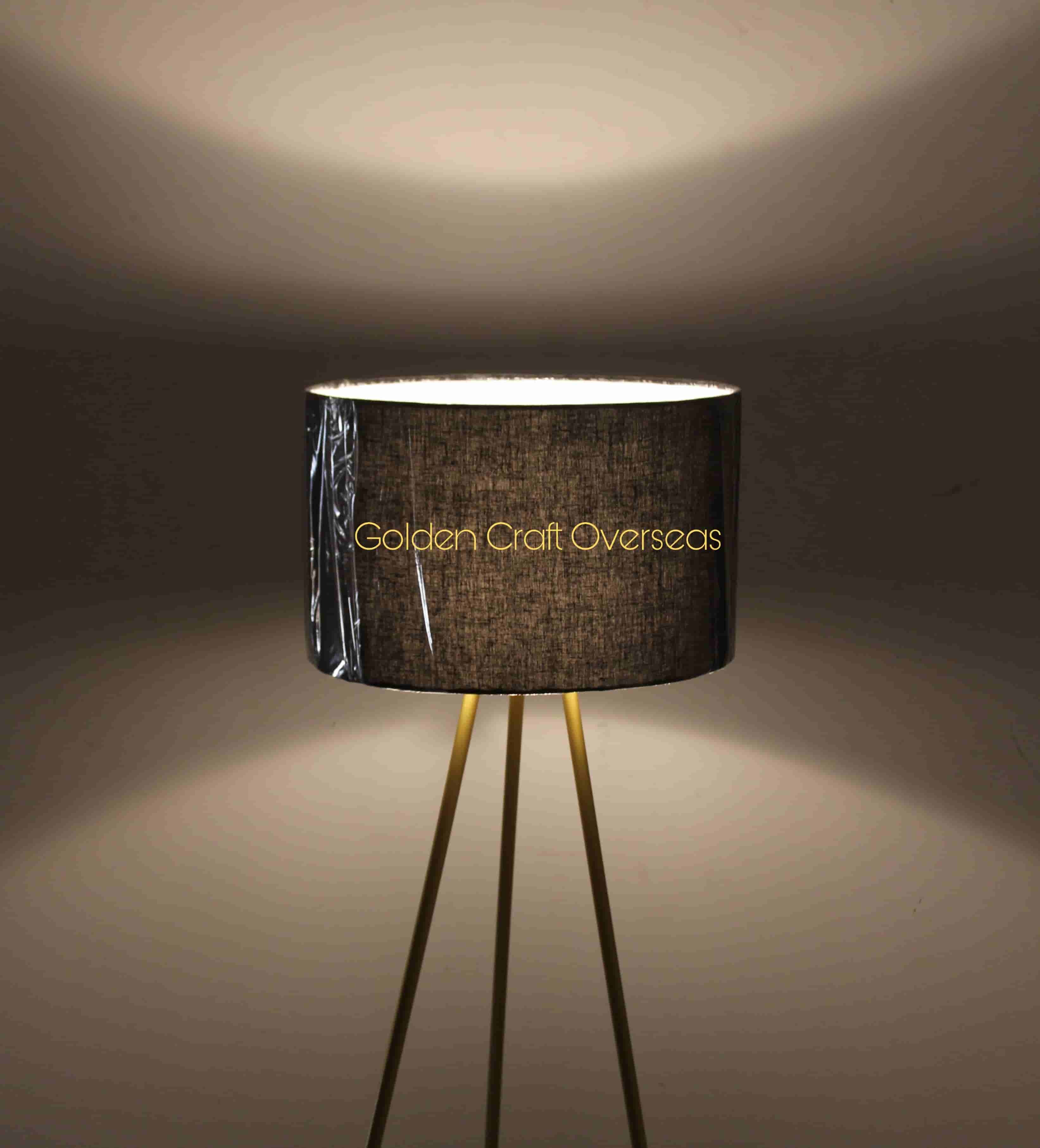 Tripod Design Floor Lamp In Iron With Black Fabric Shade - Color: Gold