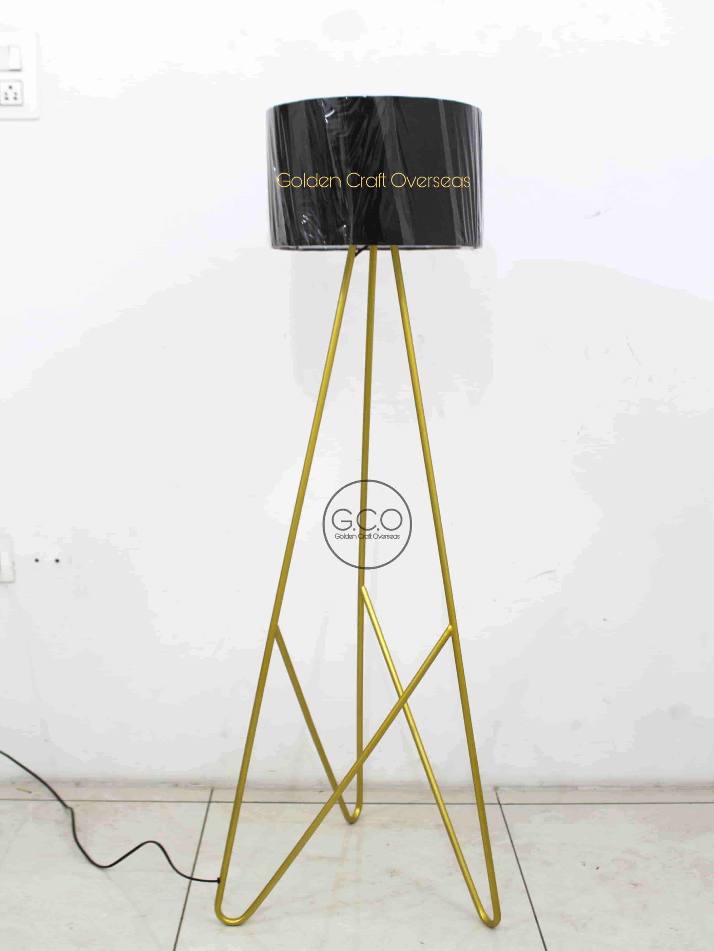 Tripod Design Floor Lamp In Iron With Black Fabric Shade - Color: Gold