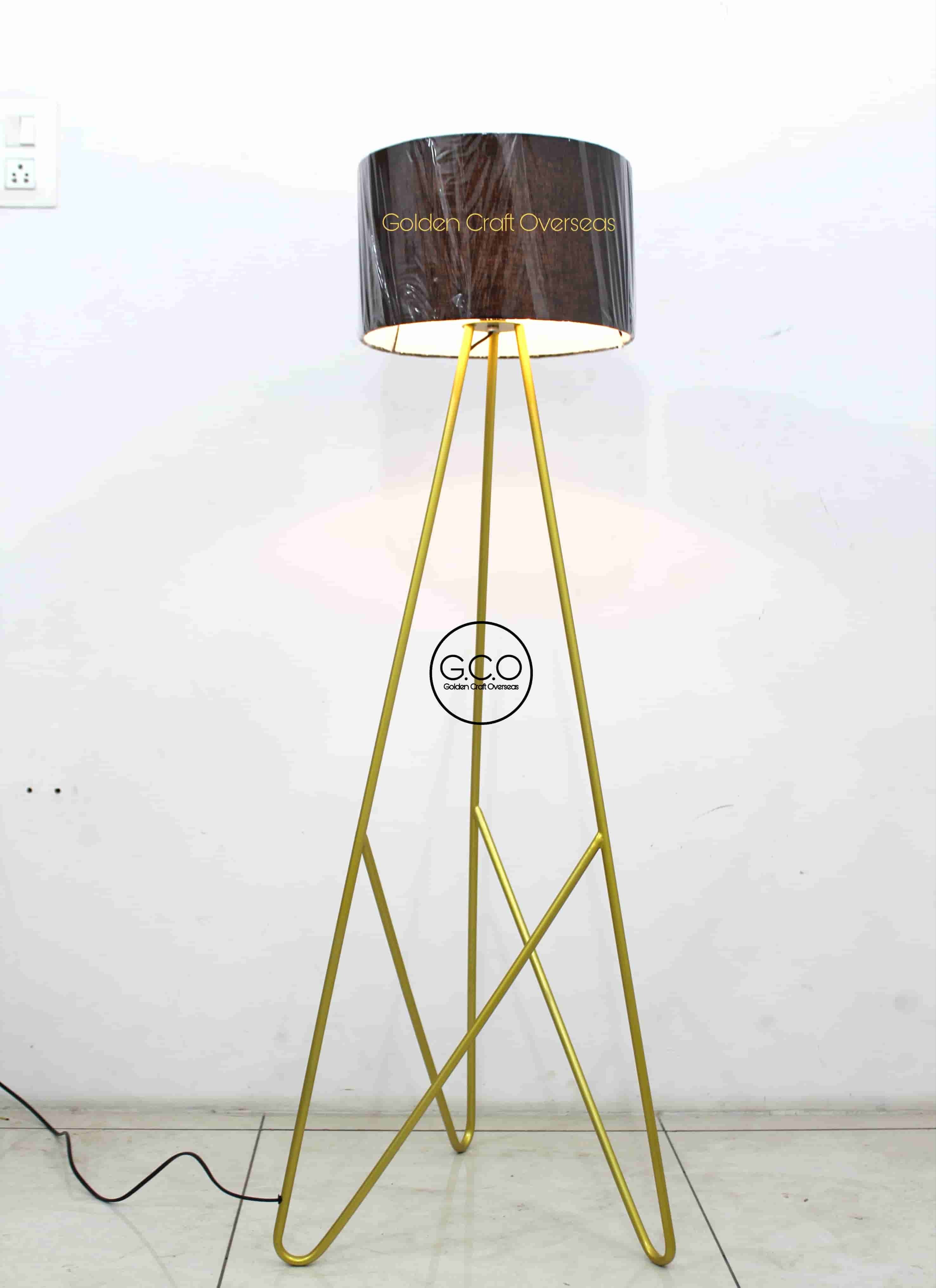 Tripod Design Floor Lamp In Iron With Black Fabric Shade - Color: Gold