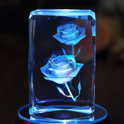 Transparent Crystal 3d Laser Engraving Roses Cube Gift