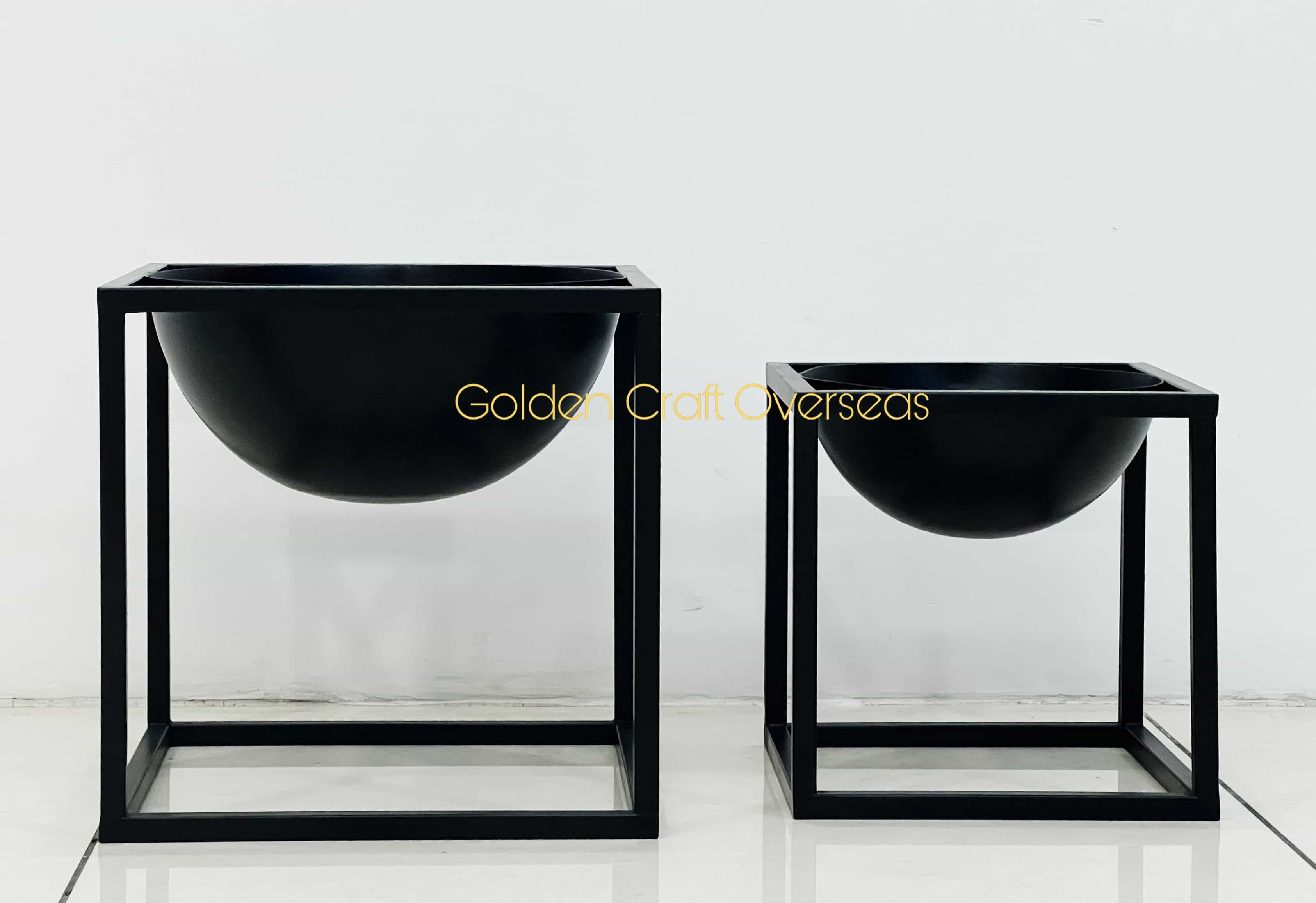 Small Planter Set Of 2 In Iron With Matte Black Powder Coated Finish For Table Or Floor Decorations - Dimensions: L-8x8x10