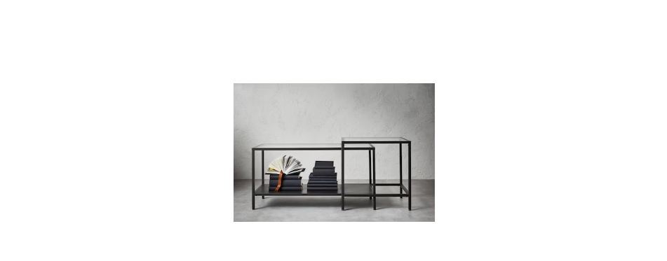 Coffee Table - Tempered Glass & Steel Frame, 90x50x50 Cm, Black Finish, Stylish Modern Design