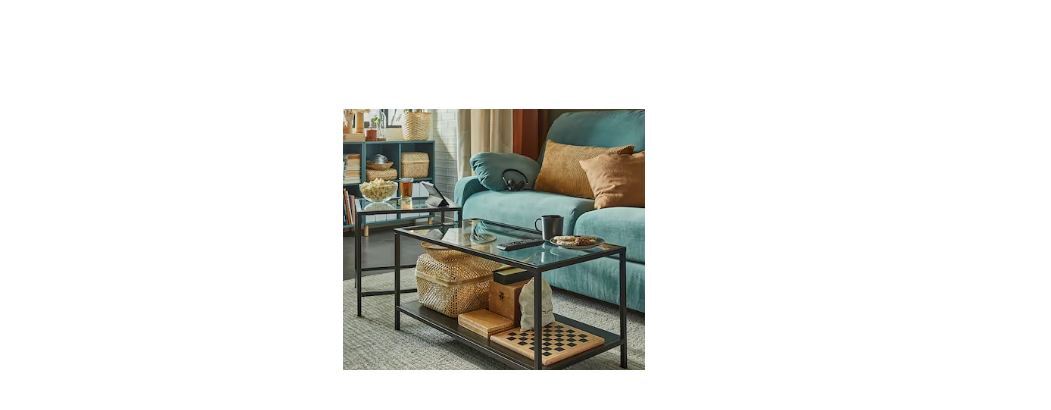 Coffee Table - Tempered Glass & Steel Frame, 90x50x50 Cm, Black Finish, Stylish Modern Design