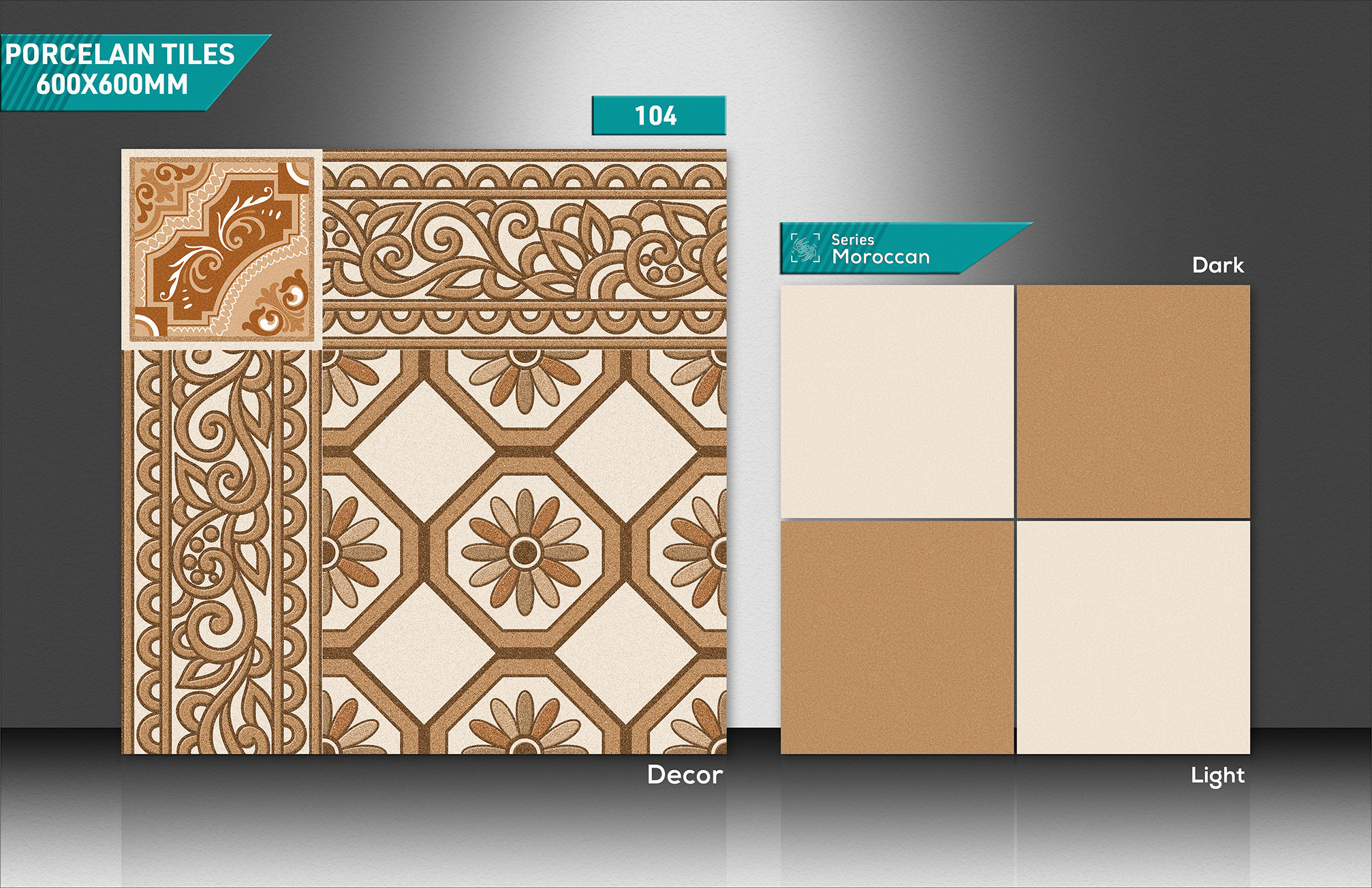 600x600mm Moroccan Tiles - Color: Teal