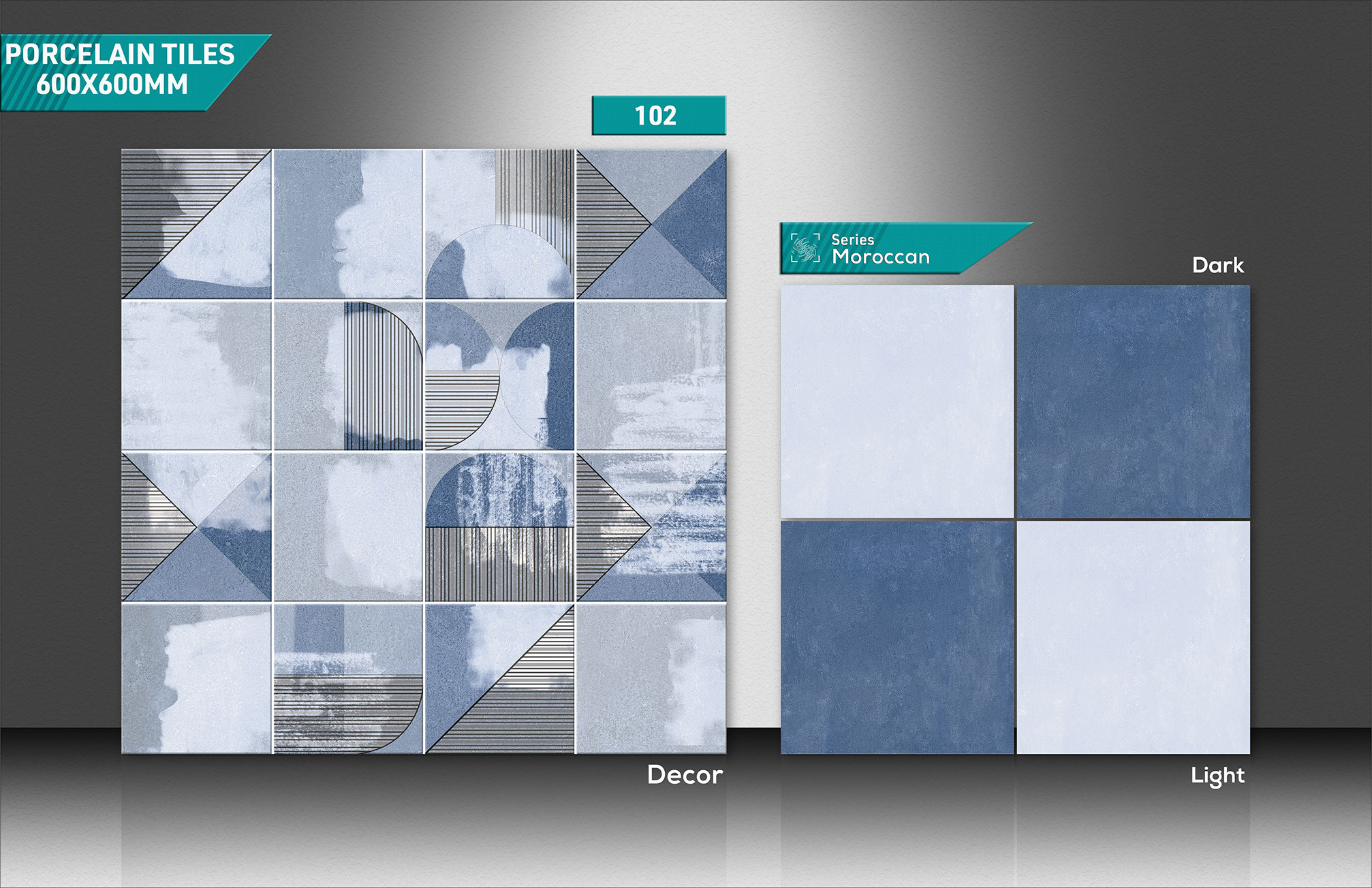 600x600mm Moroccan Tiles - Color: Teal