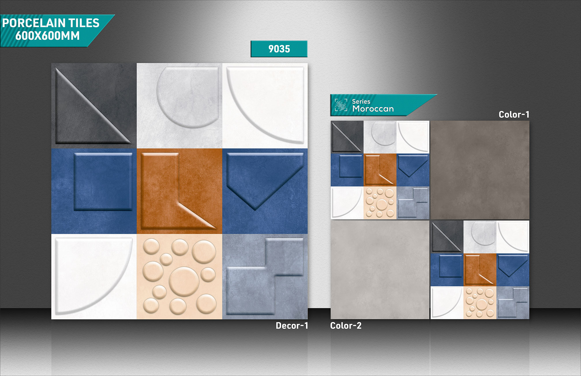 600x600mm Moroccan Tiles - Color: Teal