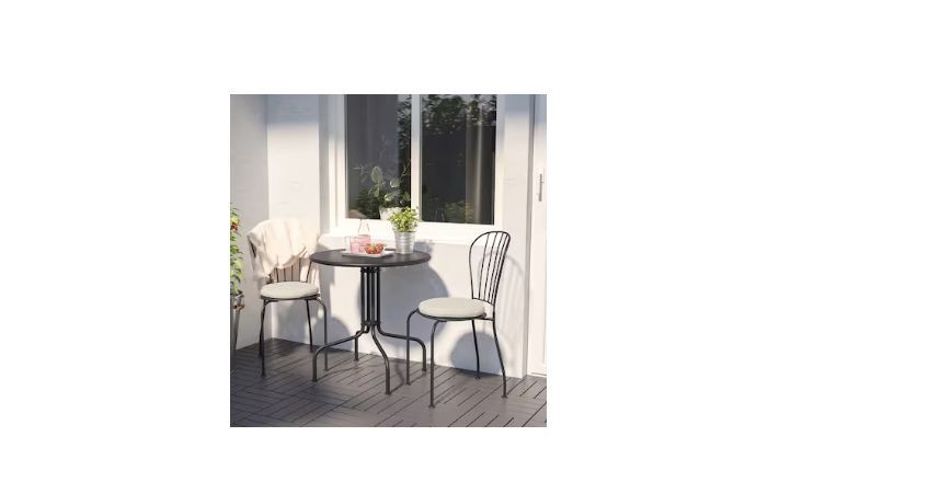 Cafeteria Furniture - Steel & Polyester Powder Coated, 52x87 Cm Chair & 70x72 Cm Table, Grey Color, Maintenance-free Wrought-iron Inspired Design For Office, Home, Restaurant, Hotel, Bar, Cafe