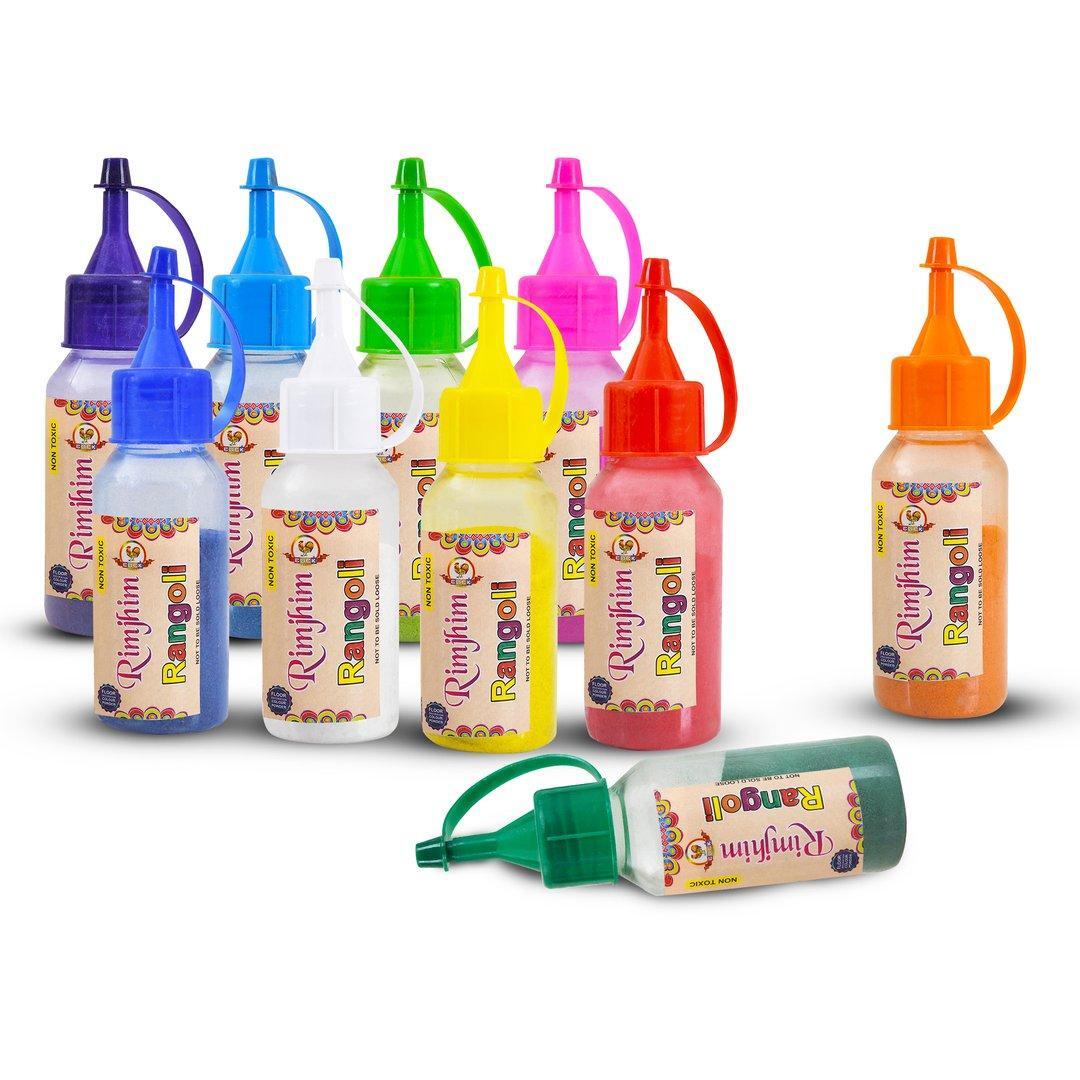 Rimjhim Rangoli Flip Cap 80g (10 Pcs.) - Non-toxic Color, 18x13x7 Cm, Multicolor Palette | Eco-friendly, Soft Texture, Ideal For Holi Decorations