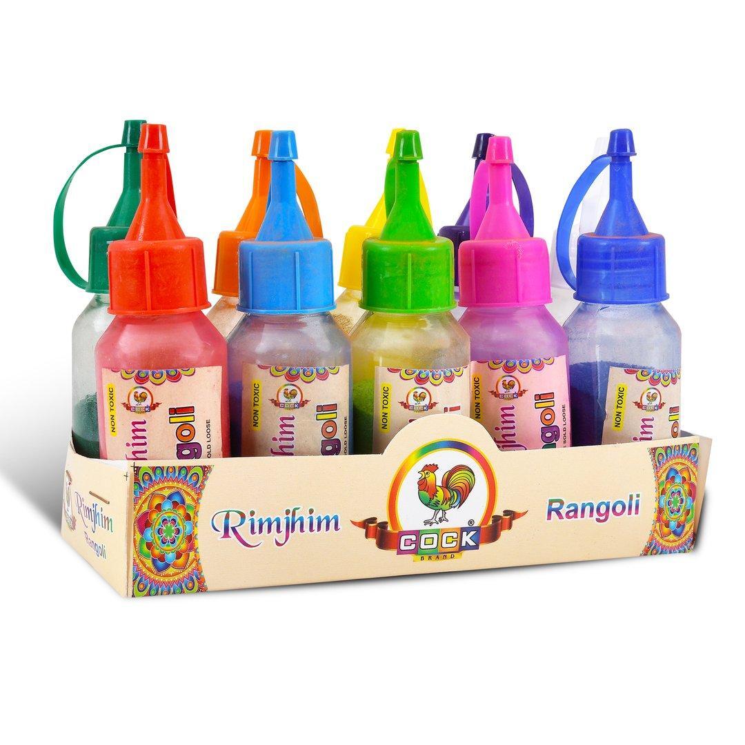 Rimjhim Rangoli Flip Cap 80g (10 Pcs.) - Non-toxic Color, 18x13x7 Cm, Multicolor Palette | Eco-friendly, Soft Texture, Ideal For Holi Decorations
