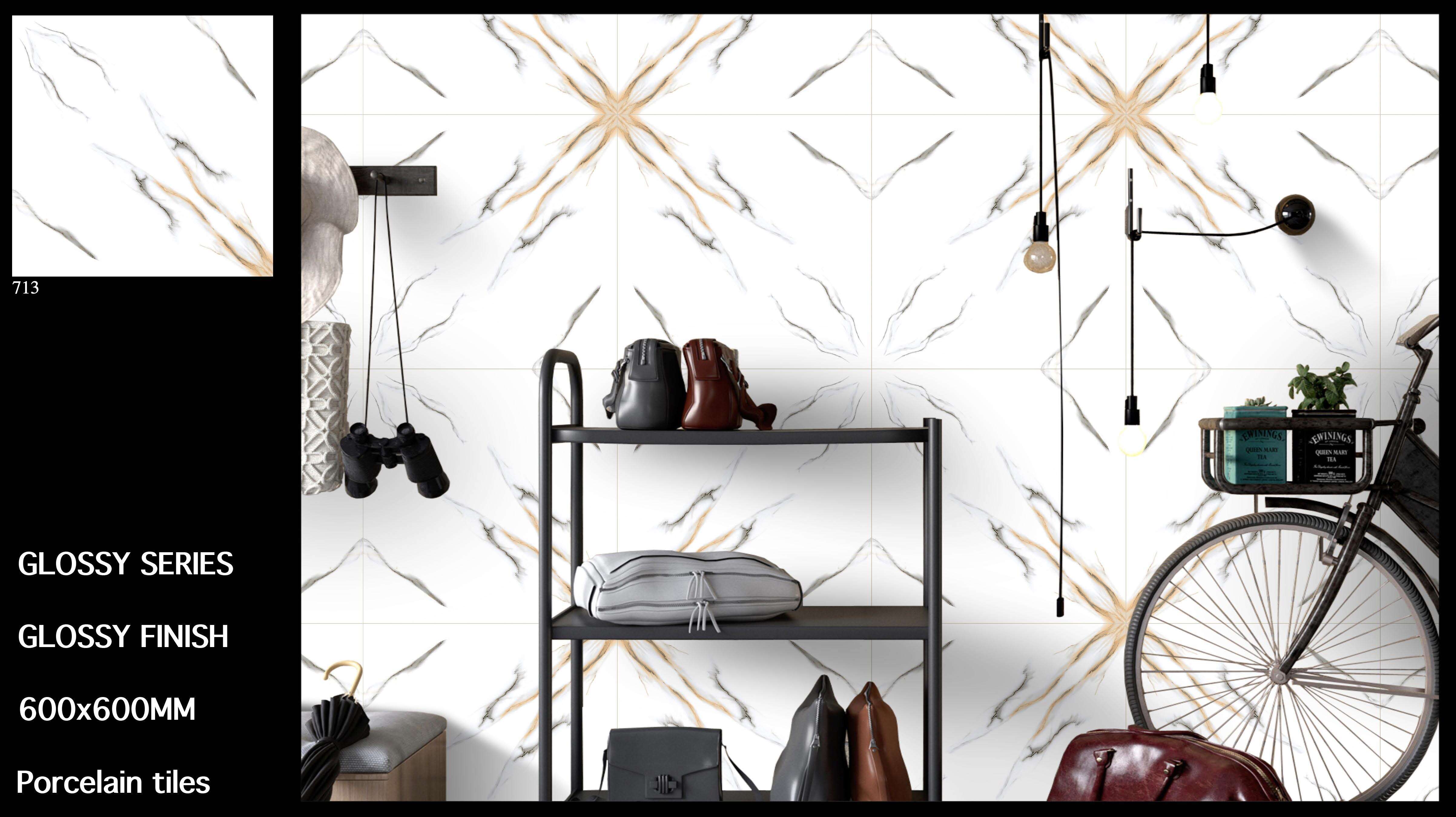 Glossy Porcelain Tiles - 600x600mm, Non-slip, Acid-resistant, Stain-proof Finish, Multi-color Options, 9mm Thickness, Polished Ceramic Tiles