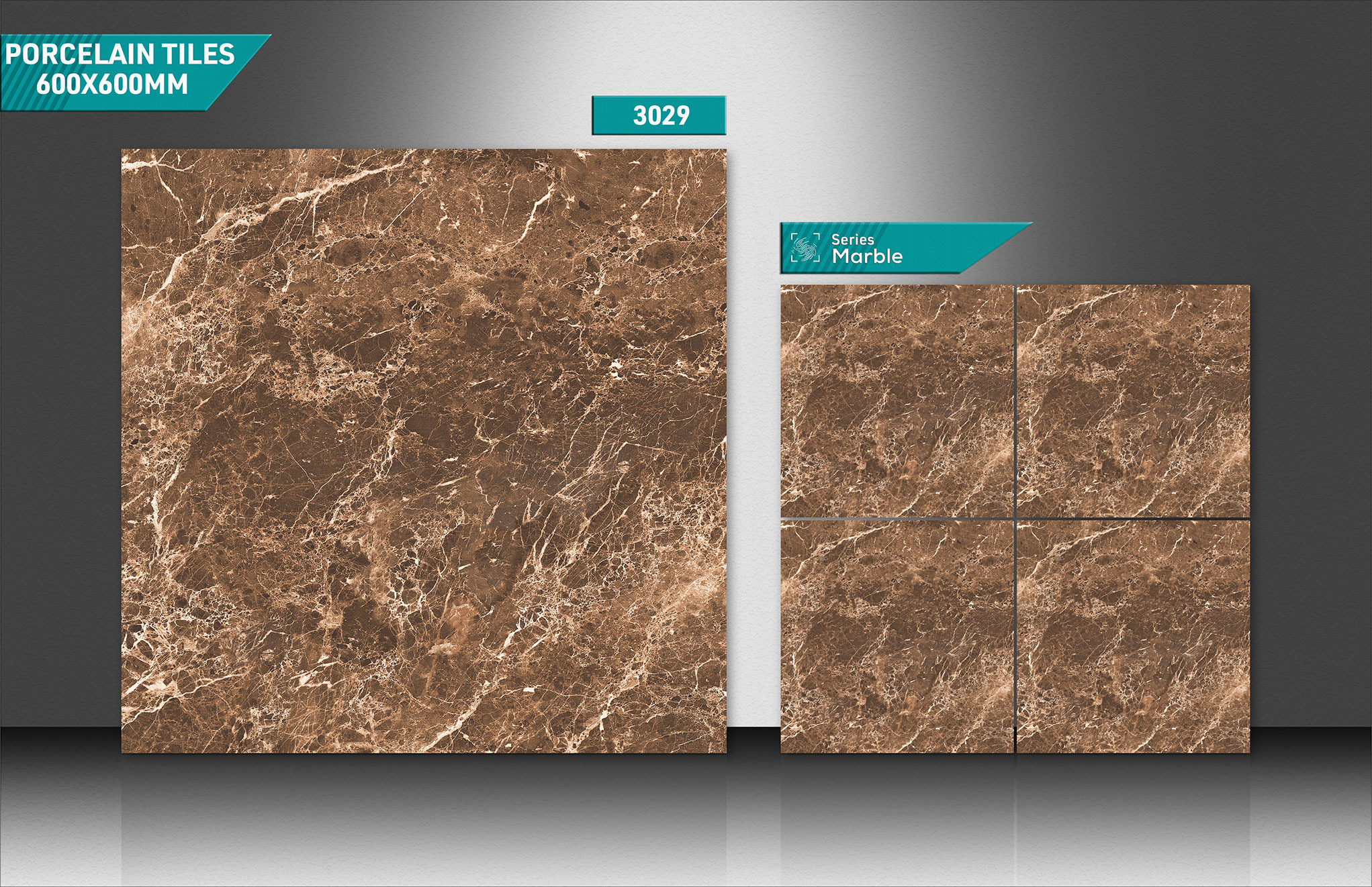 60x60cm Marble Porcelain Tiles - 600x600mm Ceramic, 9mm Thickness, Acid-resistant | Polished Finish, Non-slip, Stain Proof, Firebrick, Multiple Colors