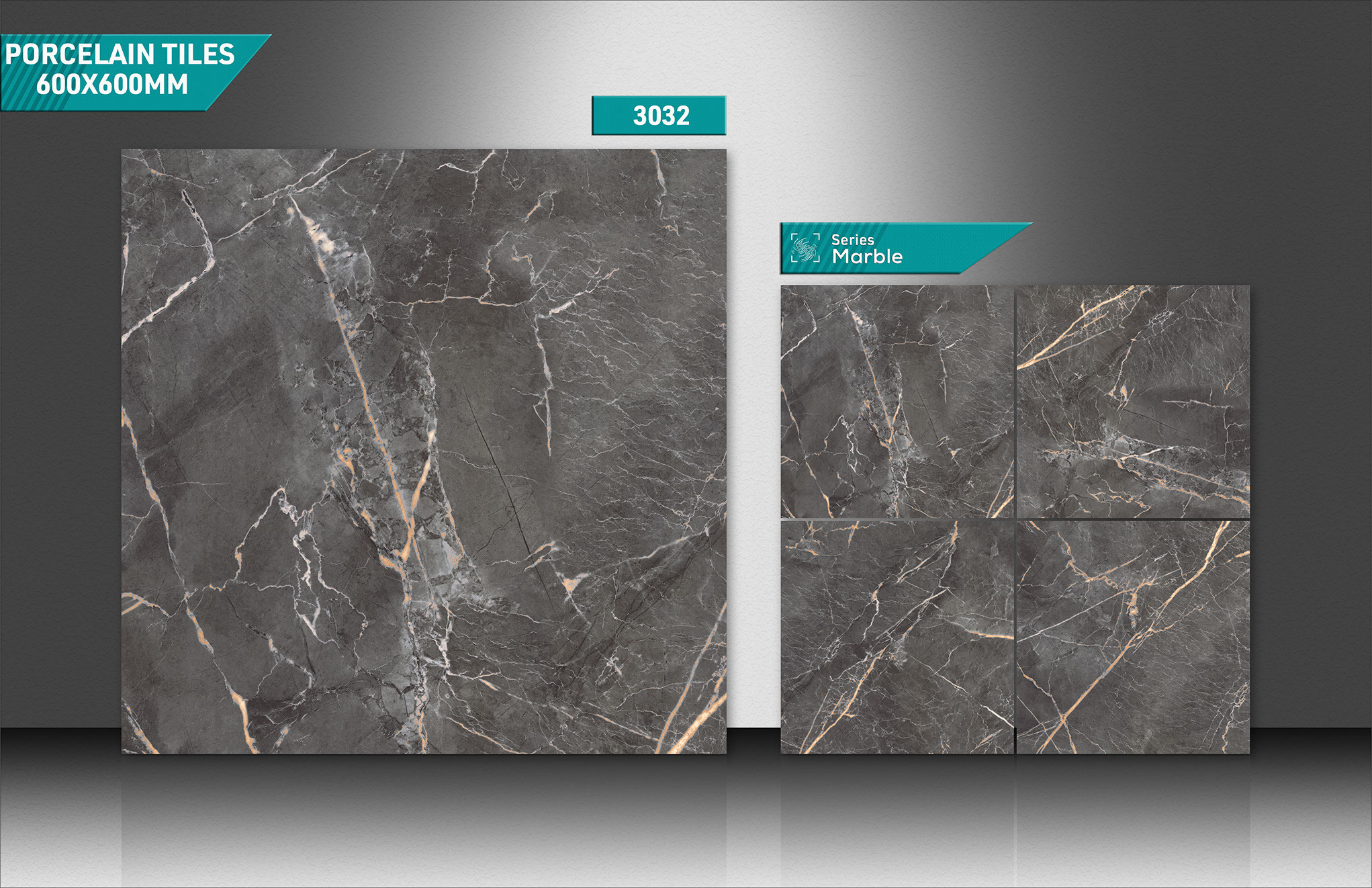 60x60cm Marble Porcelain Tiles - 600x600mm Ceramic, 9mm Thickness, Acid-resistant | Polished Finish, Non-slip, Stain Proof, Firebrick, Multiple Colors