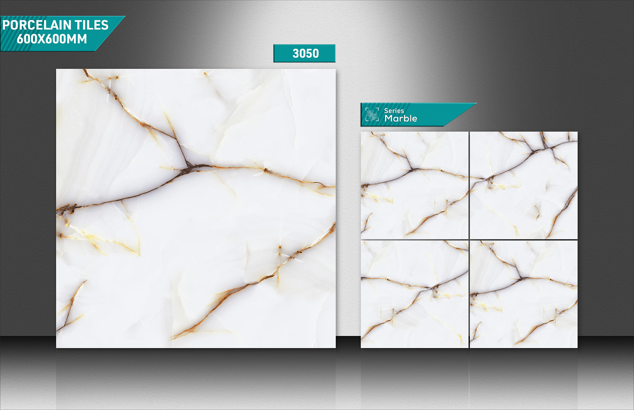 Marble Ceramic Tiles - 600x600mm Porcelain, +0.3% Straightness, Acid-resistant, Antibacterial, Non-slip, Wear-resistant, Stain Proof