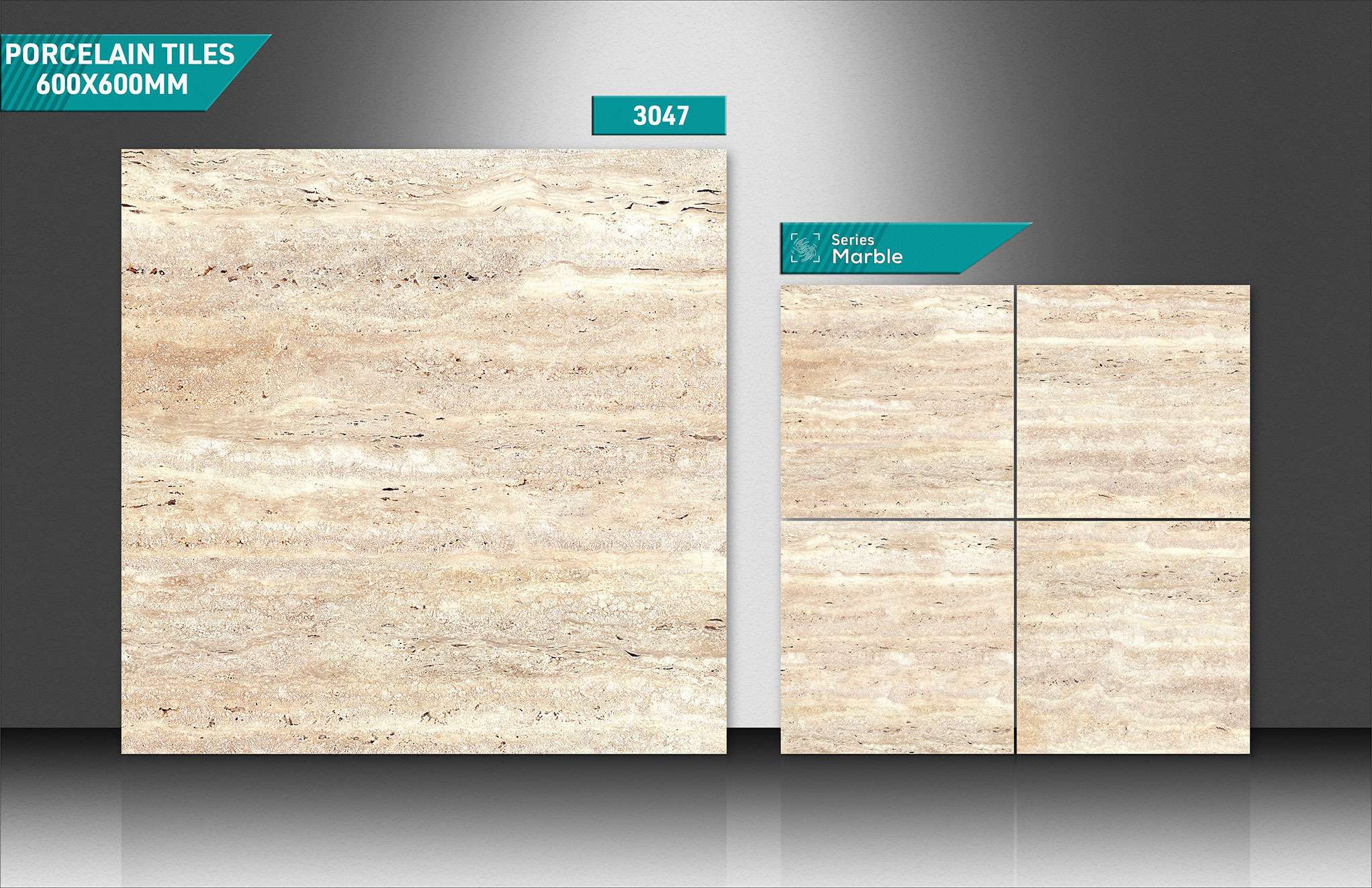Marble Ceramic Tiles - 600x600mm Porcelain, +0.3% Straightness, Acid-resistant, Antibacterial, Non-slip, Wear-resistant, Stain Proof