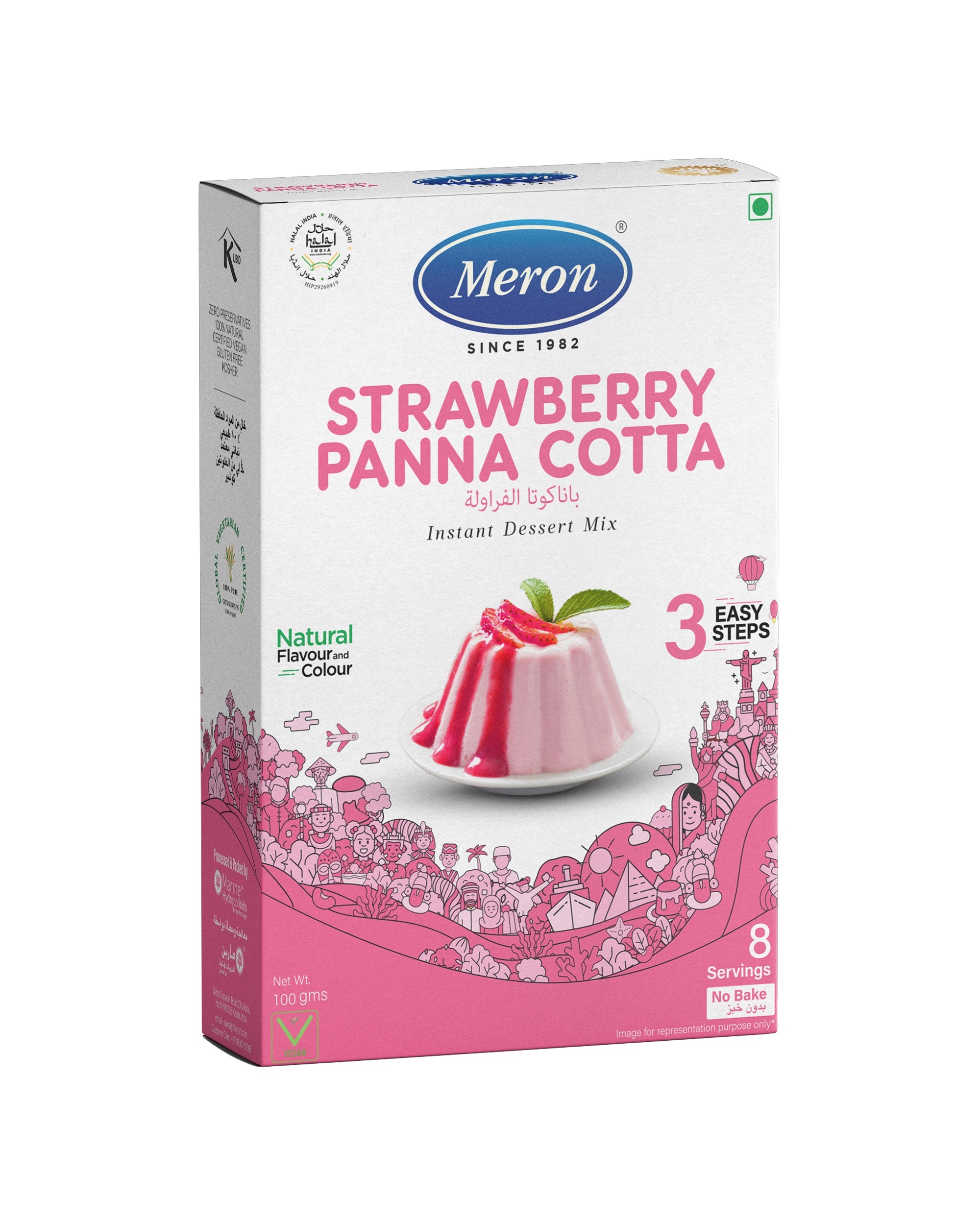 Strawberry Panna Cotta Instant Dessert Mix - 100 Grams Powder, 1.5-year Shelf Life, Room Temperature Storage