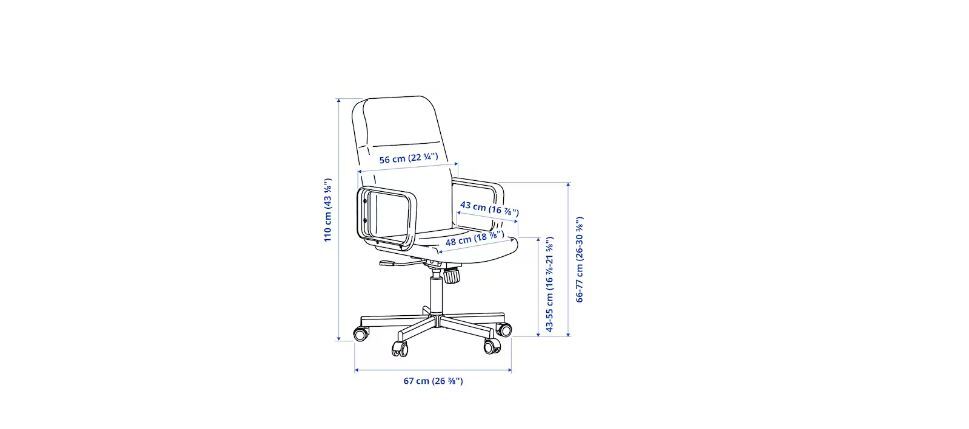 Swivel Chair - Max Height 110 Cm, Depth 67 Cm, Black | Comfy Ergonomic Armrests, Easy Move Brake Mechanism