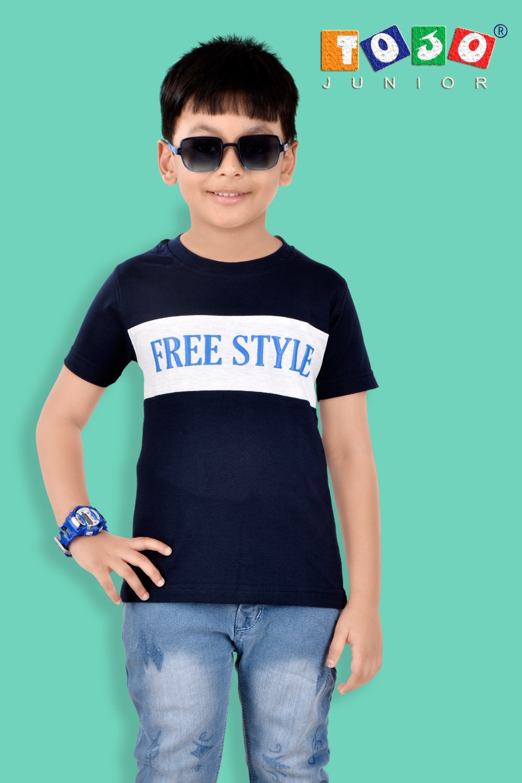 Boys Wear Half Sleeve T-shirt - Cotton, Summer Wear | Printed Design With Cloth Decoration For Stylish Summer Outfits