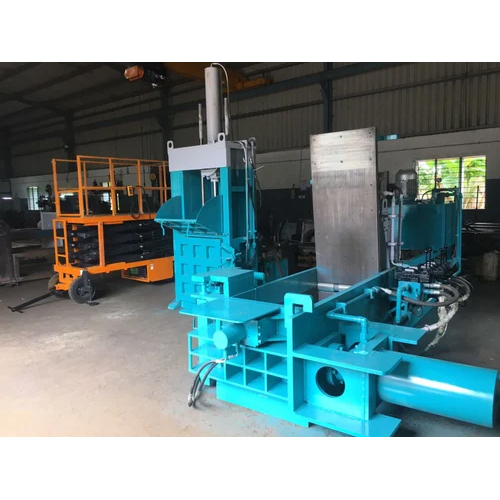 Scrap Baling Press - Mild Steel, Blue Color | Semi-automatic Operation, Hydraulic Power Source, Industrial Usage