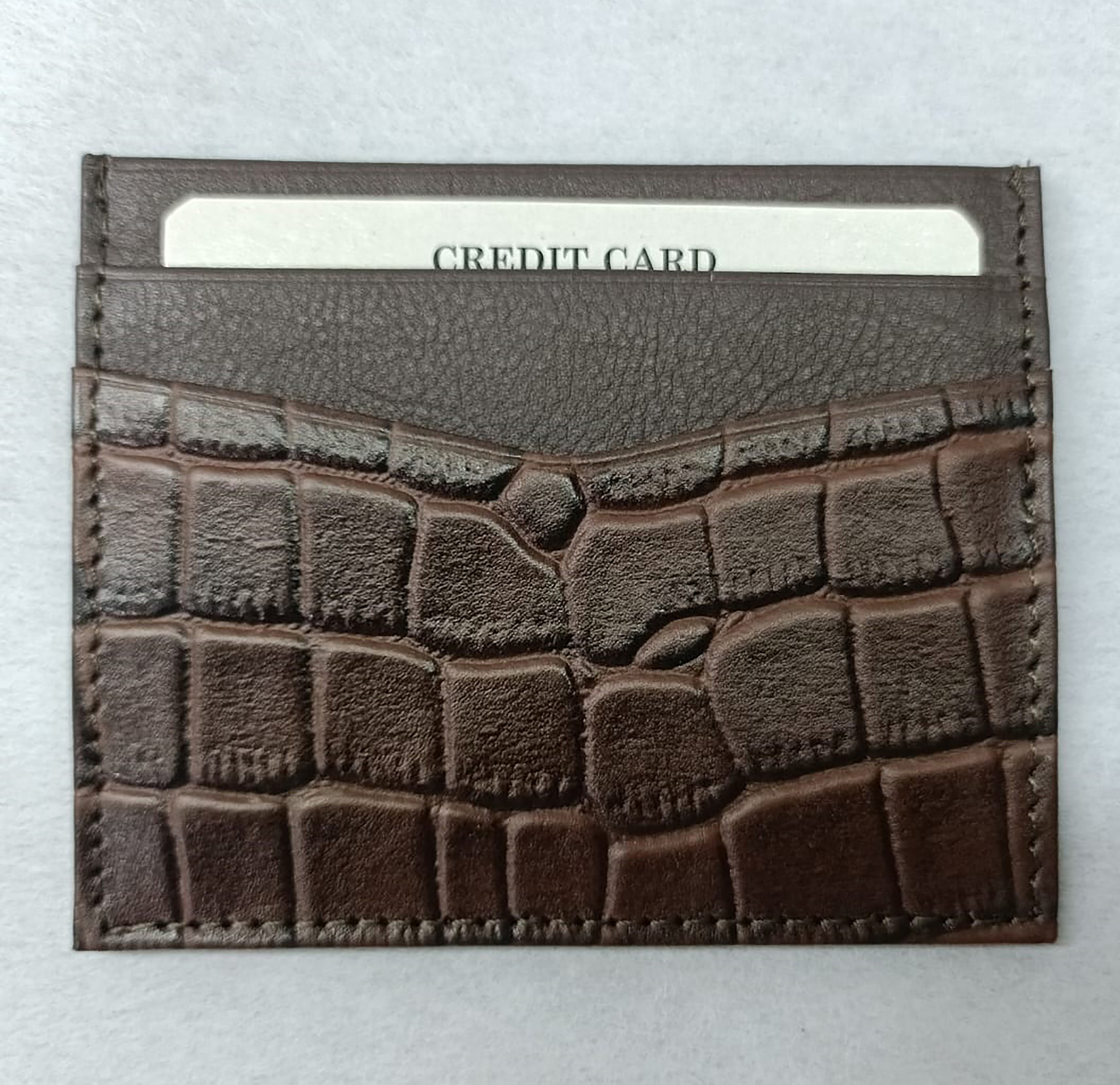 Leather Card Holder - 100% Genuine Leather, Slim Design With Credit And Currency Pockets, Elegant Stitching Details