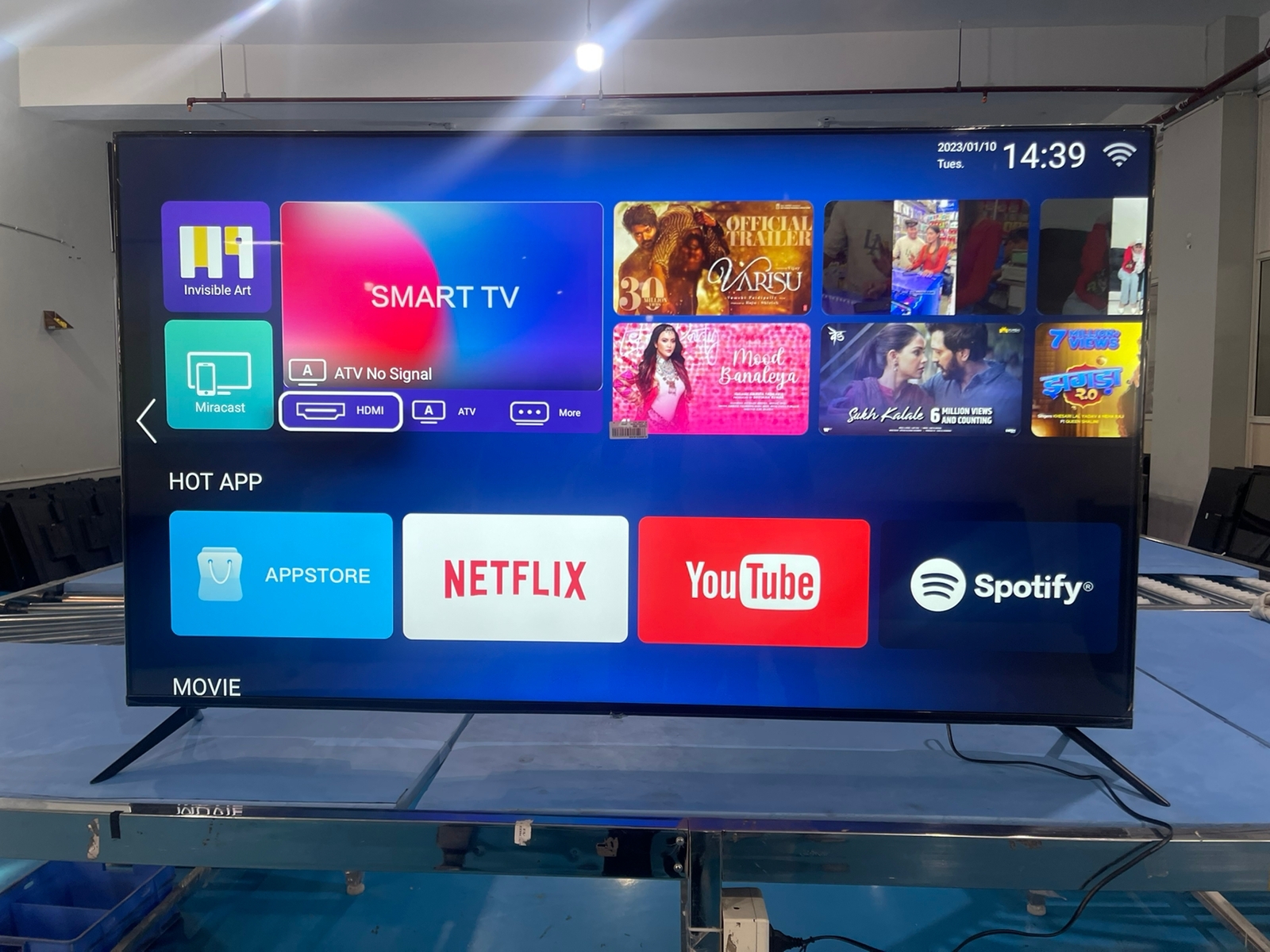 75 Inch Smart Led Tv - Metal Body & Glass, 65.5x2.0x38 Inch , Android 9.0 With Voice Command & 3 Hdmi Ports