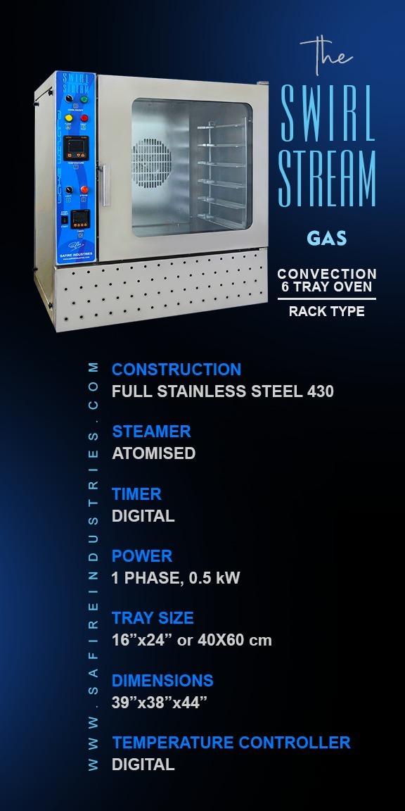 Silver 6 Tray Gas Swirl Stream Oven