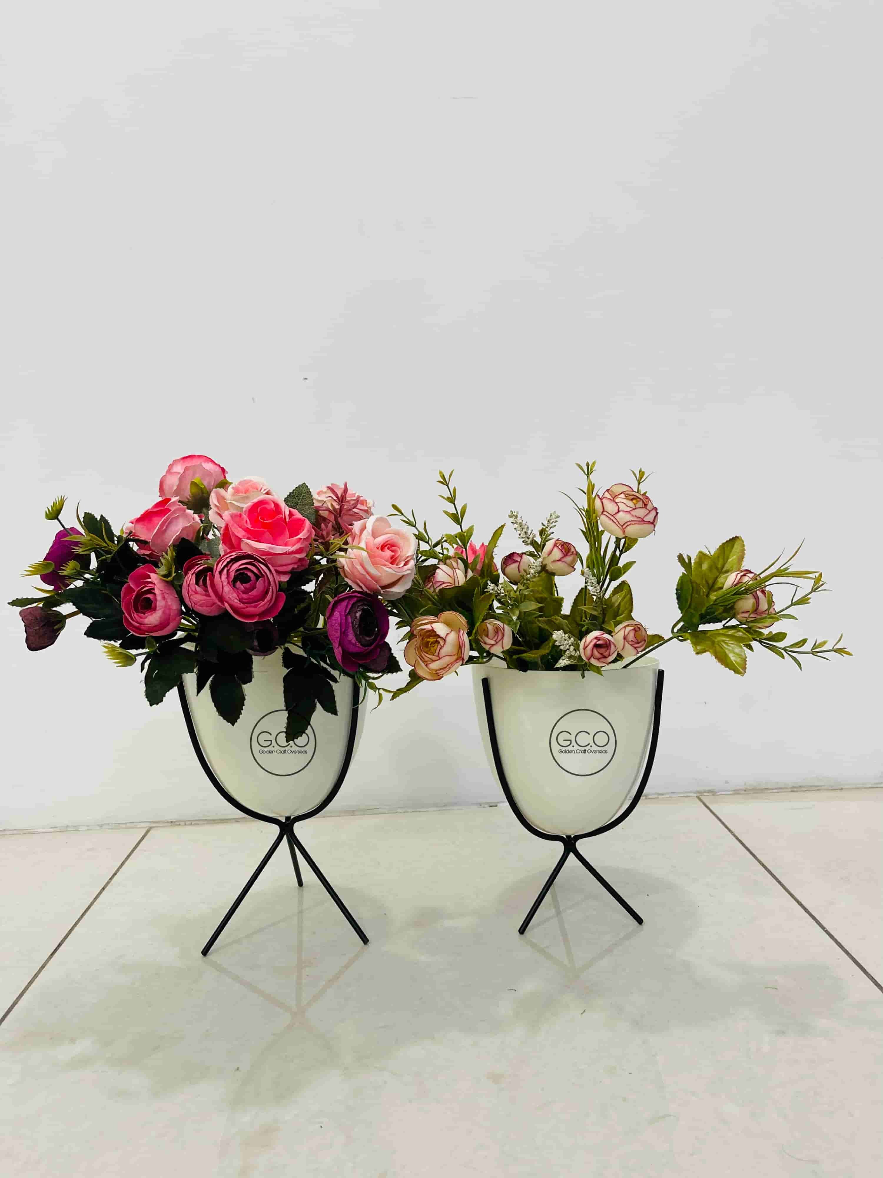 Miniature Planter Set - Iron With White And Black Powder Coated Finish, 5x5x10 & 5x5x12 Inches, Ideal For Indoor Floral Decorations
