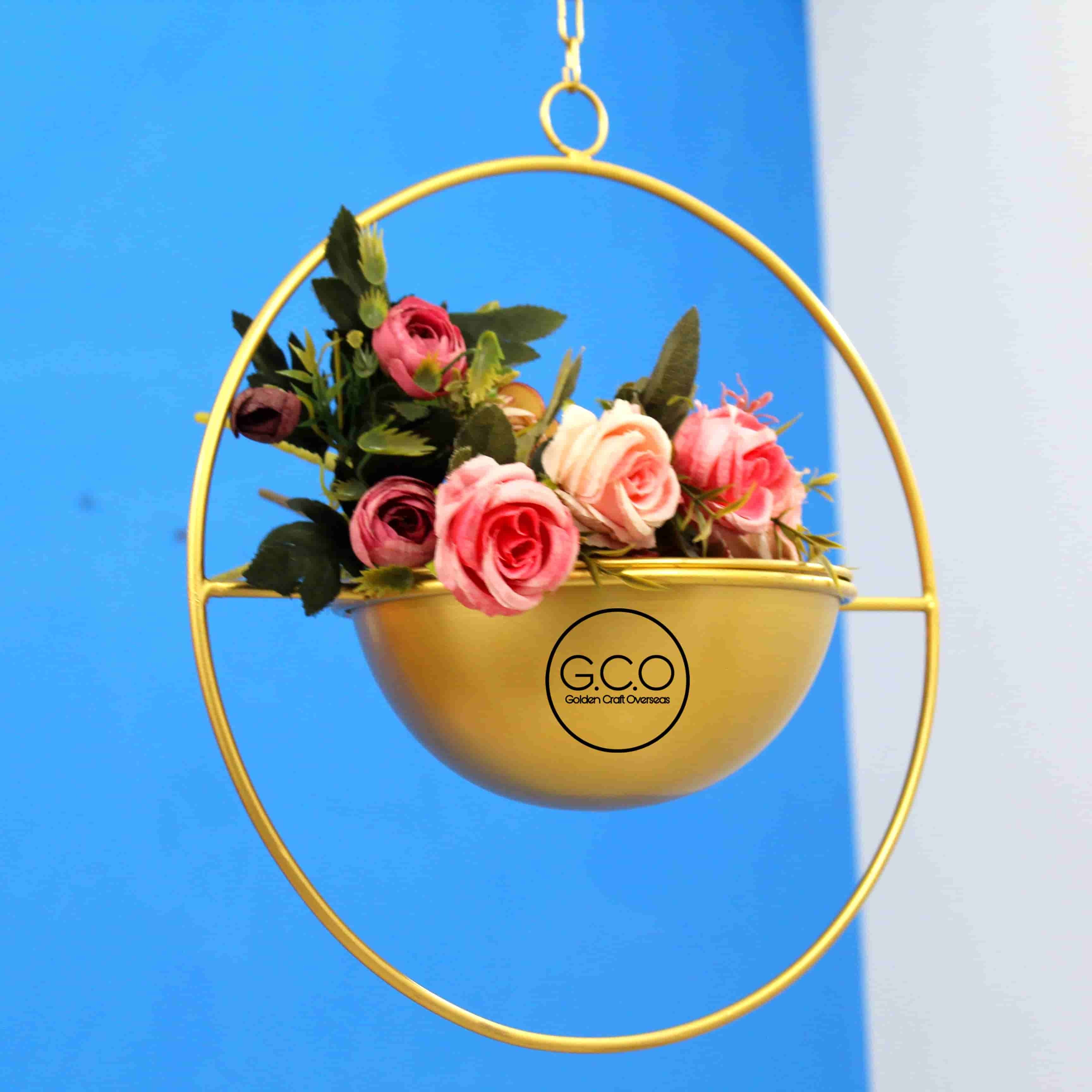 Hanging Planter In Iron With Golden Powder Coated Finish For Ceiling Decors - 16x16x16 Inch Gold Color Powder Coated Sturdy Design