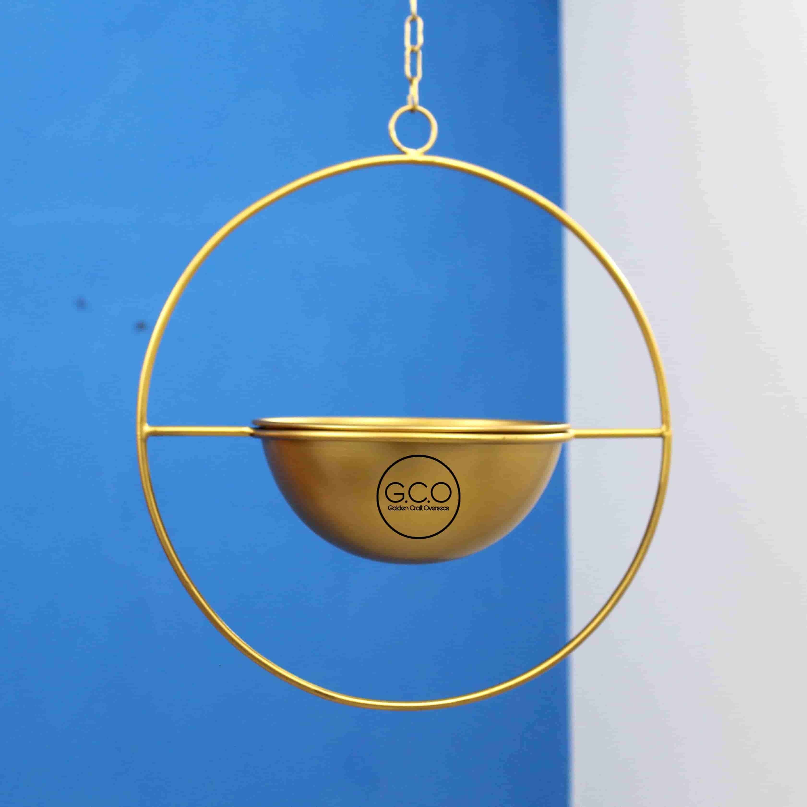 Hanging Planter In Iron With Golden Powder Coated Finish For Ceiling Decors - 16x16x16 Inch Gold Color Powder Coated Sturdy Design