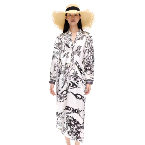 Custom Silk Print Dress - High-Quality Silk, Customized Sizes , Multicolored Classic Design with Full Sleeves for All Seasons