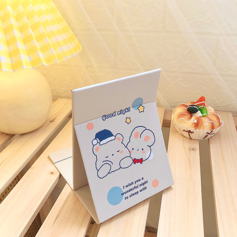 Cartoon Folding Mirror Desktop Can Stand Up Makeup Mirror - Length: 15.2 Centimeter (Cm)