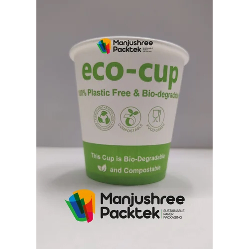 Compostable Eco Cup - 170 Milliliter Capacity, White & Green Paper Design | 1 Year Warranty, Biodegradable Material, Perfect for Timely Delivery