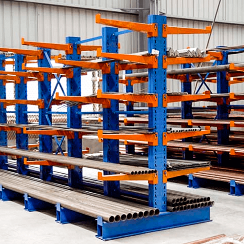 Orange And Blue Cantilever Racking System